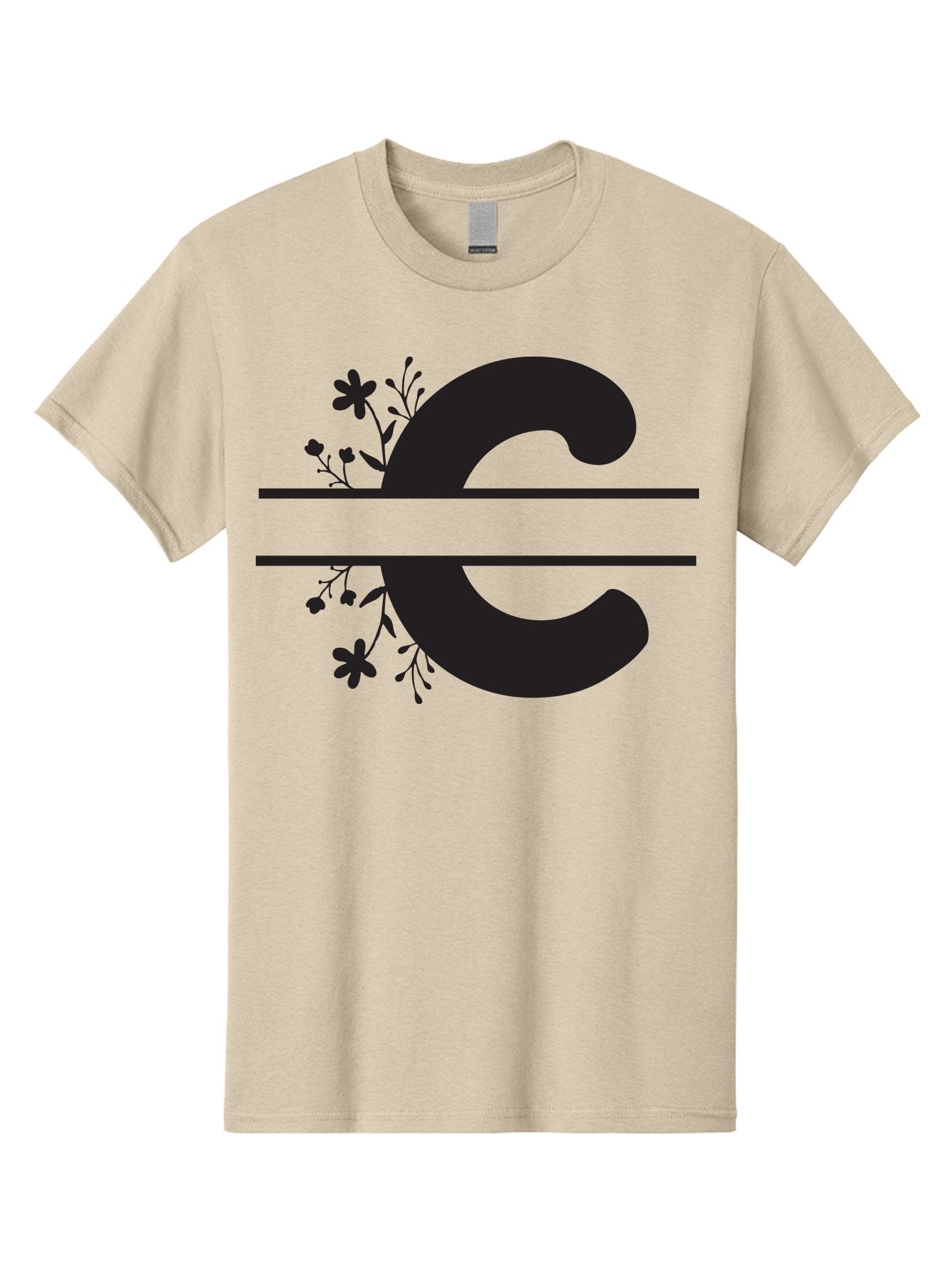 C-1 Men'S Graphic Tee, 100% Cotton, Comfortable Casual Summer Wear, Machine Washable, Black Letter C, Floral Design, Flowers And Foliage, Elegant Typography, Decorative Elements, Simple Yet Sophisticated Aac556 9