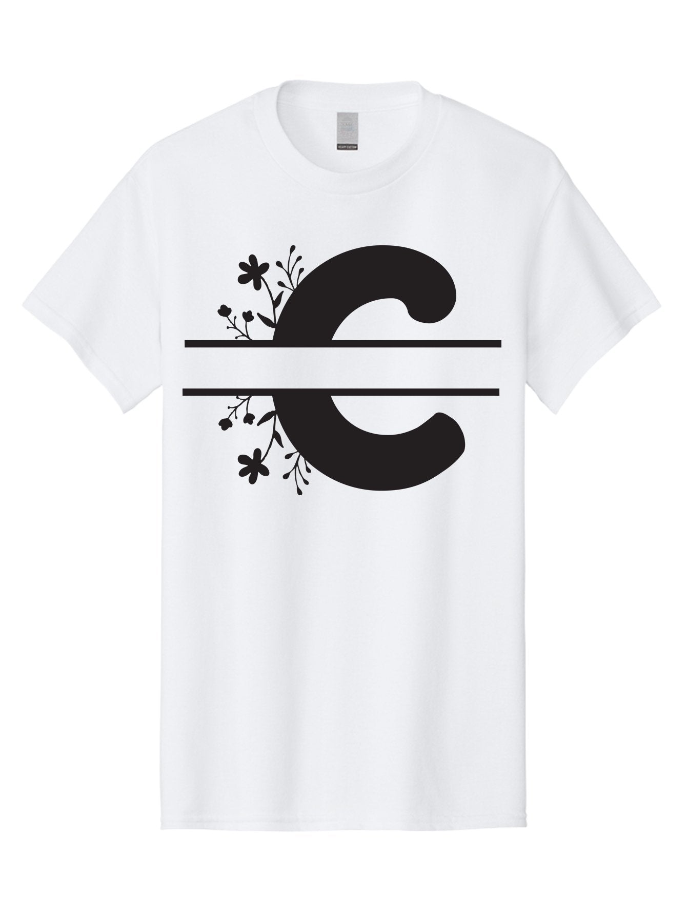 C-1 Men'S Graphic Tee, 100% Cotton, Comfortable Casual Summer Wear, Machine Washable, Black Letter C, Floral Design, Flowers And Foliage, Elegant Typography, Decorative Elements, Simple Yet Sophisticated Aac556