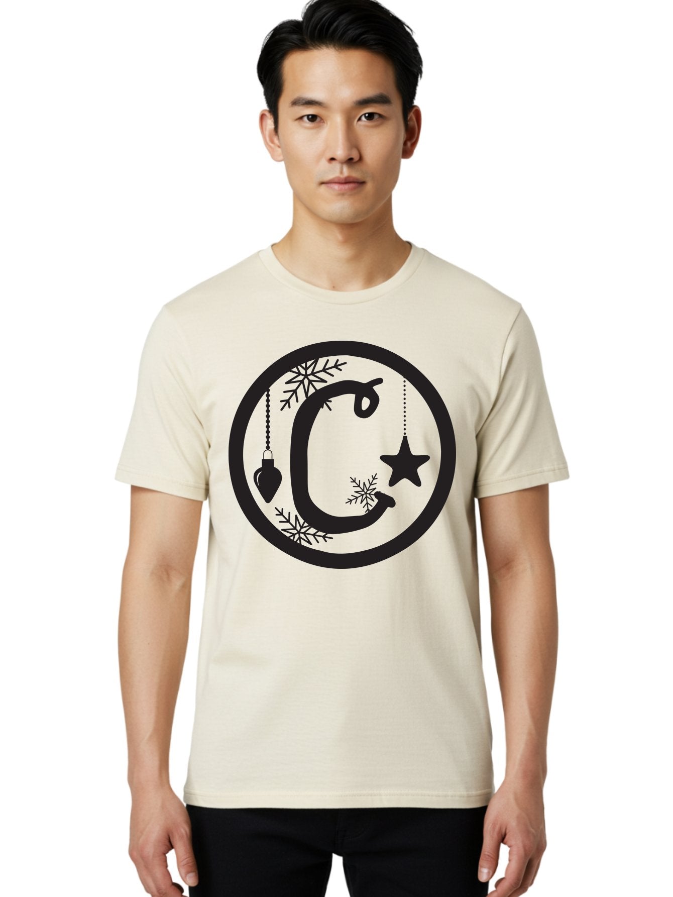 C Men'S Graphic Tee, 100% Cotton, Comfortable Casual Summer Wear, Machine Washable, Christmas Ornaments, Hanging Decorations, Christmas Tree, Festive Season, Holiday Decor, Winter Wonderland, Snowflakes, Christmas Star, Bauble, Christmas Theme Aac557 24