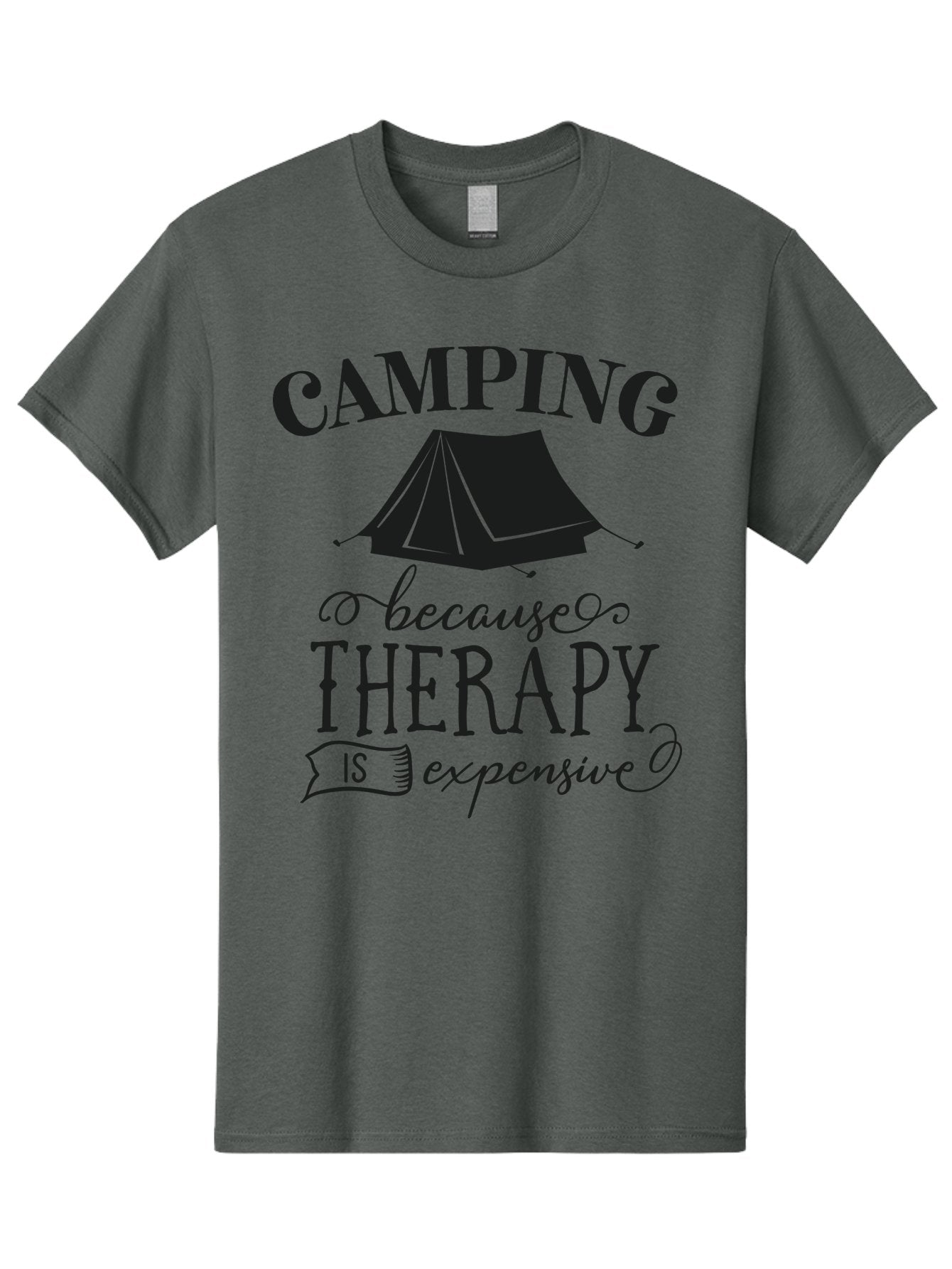 Camping-Because-Therapy-Is-Expensive Men'S Graphic Tee, 100% Cotton, Comfortable Casual Summer Wear, Machine Washable, Camping Quotes, Outdoor Adventures, Therapy Alternatives, Humorous Sayings, Camping Humor, Wellness Retreats, Aac559 3