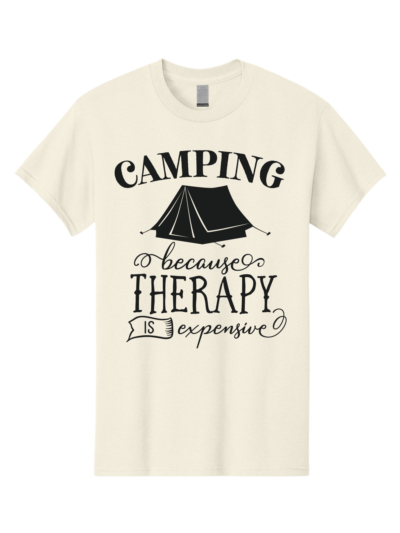 Camping-Because-Therapy-Is-Expensive Men'S Graphic Tee, 100% Cotton, Comfortable Casual Summer Wear, Machine Washable, Camping Quotes, Outdoor Adventures, Therapy Alternatives, Humorous Sayings, Camping Humor, Wellness Retreats, Aac559 7