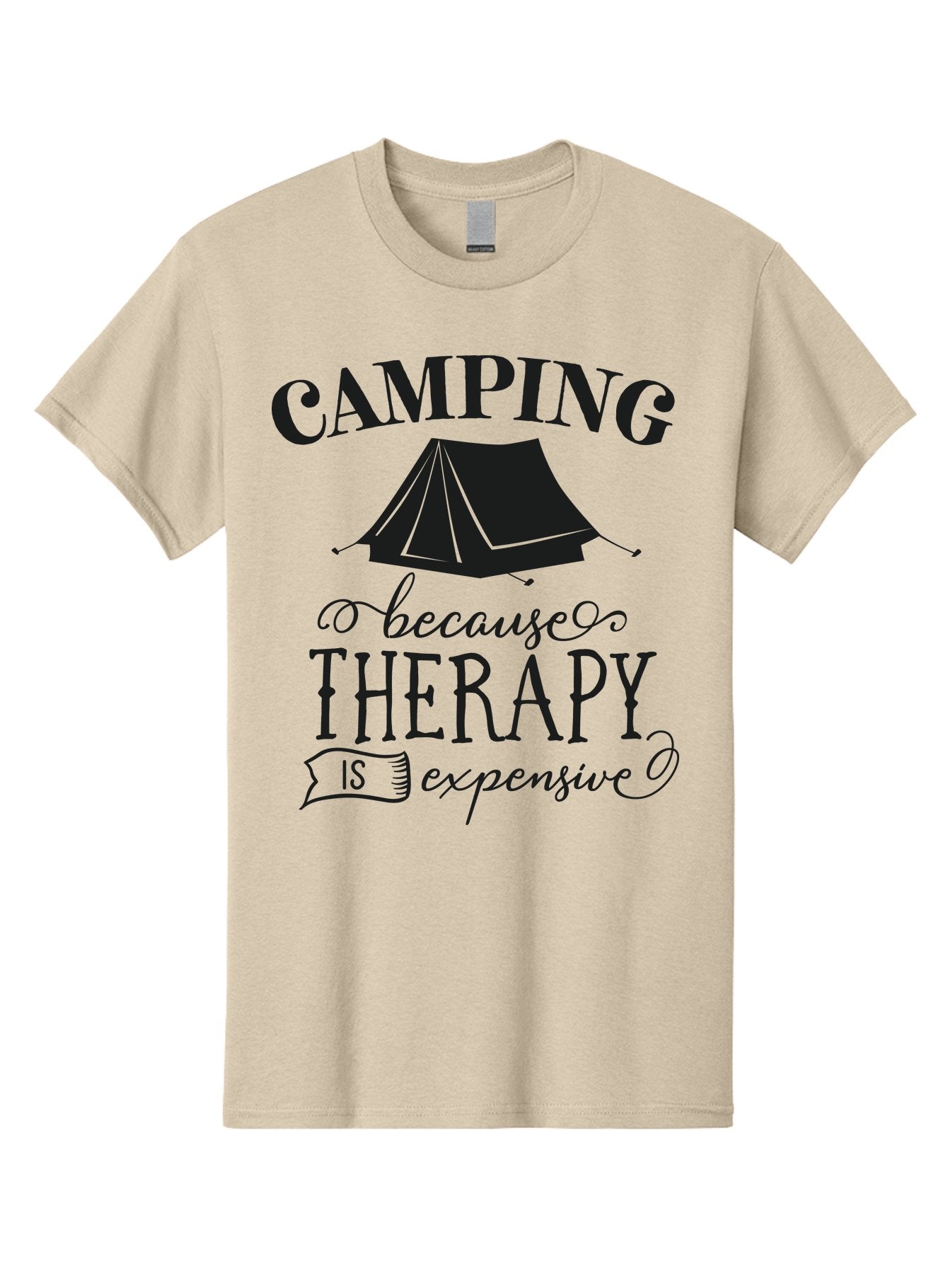 Camping-Because-Therapy-Is-Expensive Men'S Graphic Tee, 100% Cotton, Comfortable Casual Summer Wear, Machine Washable, Camping Quotes, Outdoor Adventures, Therapy Alternatives, Humorous Sayings, Camping Humor, Wellness Retreats, Aac559 8