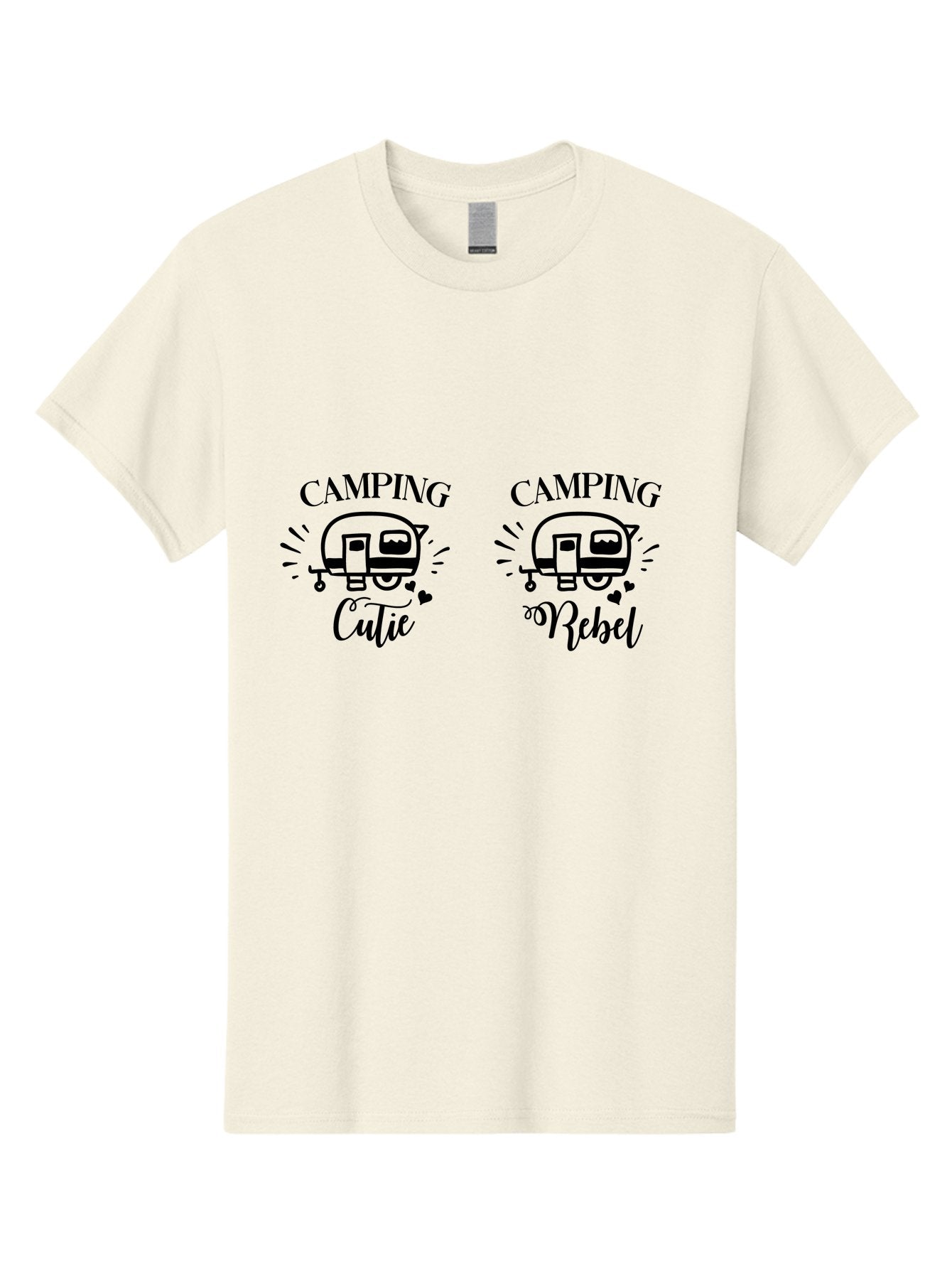 Camping-Cutie-Camping-Rebel Men'S Graphic Tee, 100% Cotton, Comfortable Casual Summer Wear, Machine Washable, Camping Cutie, Camping Rebel, Camper Illustrations, Caravan Graphics, Outdoor Adventure, Travel, Rv, Hearts, Cursive Font Aac560 6