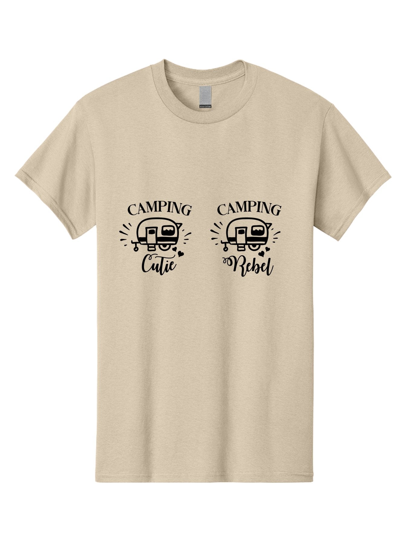 Camping-Cutie-Camping-Rebel Men'S Graphic Tee, 100% Cotton, Comfortable Casual Summer Wear, Machine Washable, Camping Cutie, Camping Rebel, Camper Illustrations, Caravan Graphics, Outdoor Adventure, Travel, Rv, Hearts, Cursive Font Aac560 15