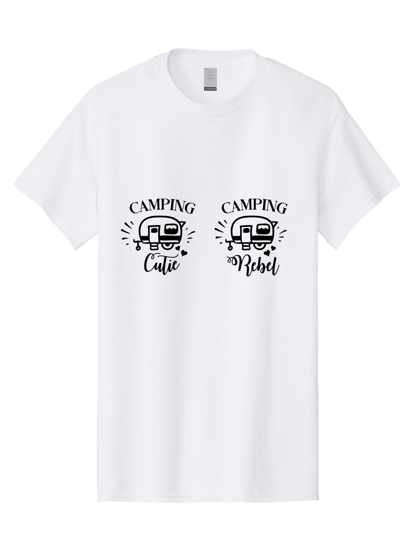 Camping-Cutie-Camping-Rebel Men'S Graphic Tee, 100% Cotton, Comfortable Casual Summer Wear, Machine Washable, Camping Cutie, Camping Rebel, Camper Illustrations, Caravan Graphics, Outdoor Adventure, Travel, Rv, Hearts, Cursive Font Aac560 9