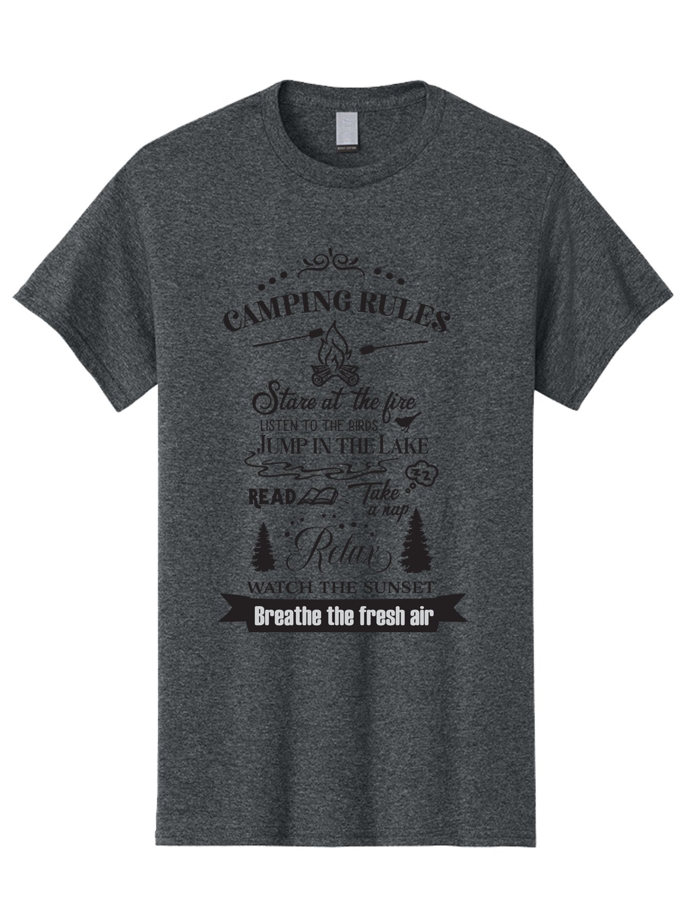 Camping-Rules Men'S Graphic Tee, 100% Cotton, Comfortable Casual Summer Wear, Machine Washable, Camping Rules, Outdoor Activities, Camping Tips, Nature Lovers, Relaxation Techniques, Campfire, Lake, Reading, Napping, Sunset Watching, Fresh Air Aac561 12