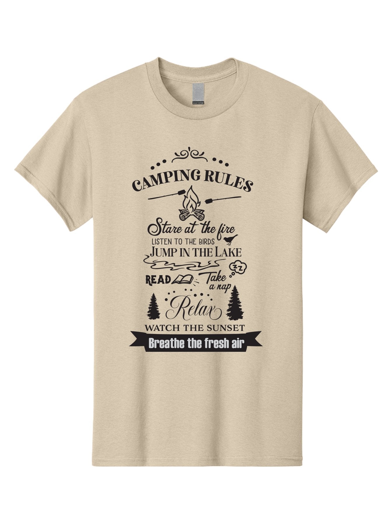Camping-Rules Men'S Graphic Tee, 100% Cotton, Comfortable Casual Summer Wear, Machine Washable, Camping Rules, Outdoor Activities, Camping Tips, Nature Lovers, Relaxation Techniques, Campfire, Lake, Reading, Napping, Sunset Watching, Fresh Air Aac561 10