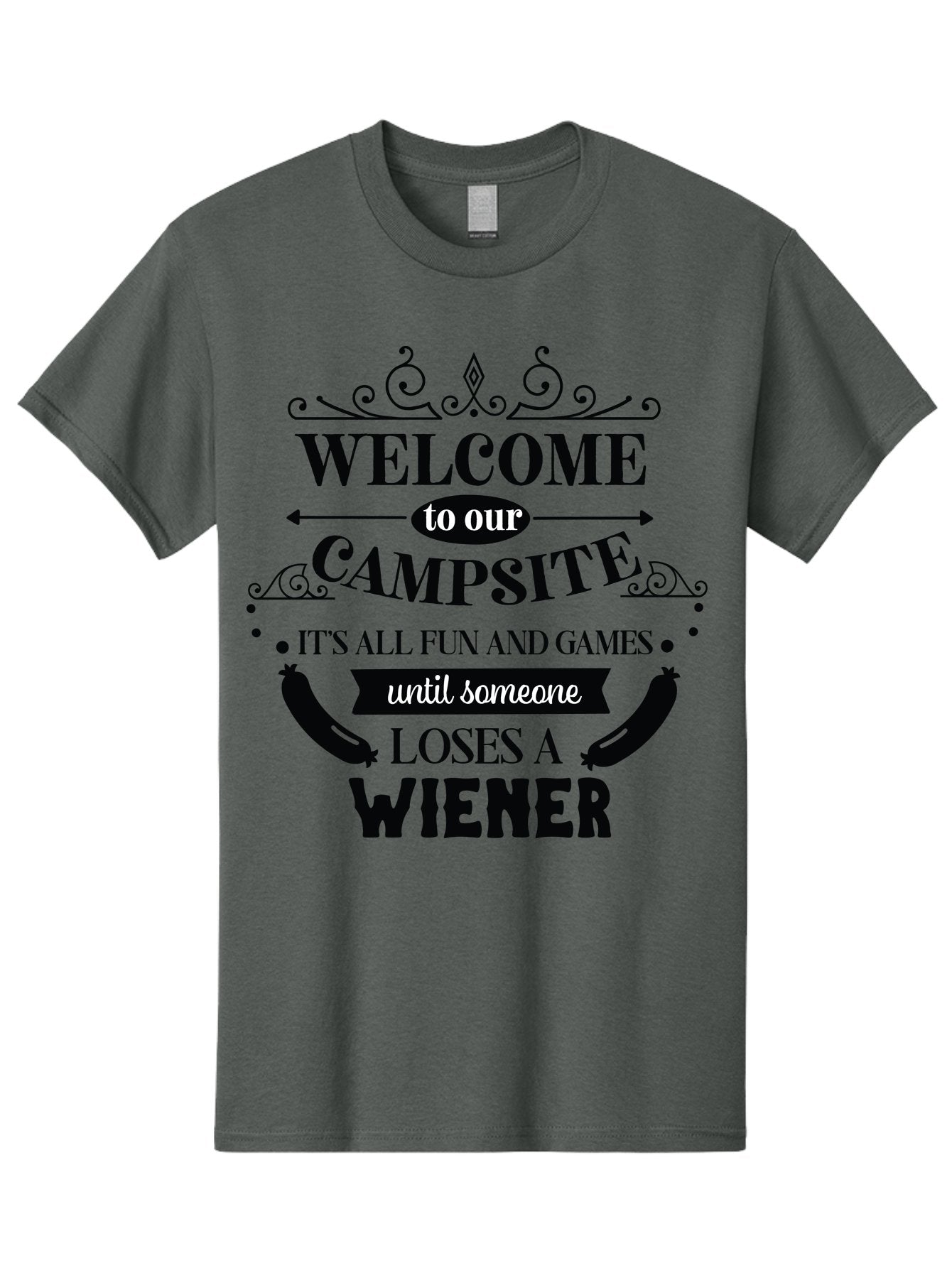 Campsite-Sign Men'S Graphic Tee, 100% Cotton, Comfortable Casual Summer Wear, Machine Washable, Camping Humor, Funny Quote, Wiener Joke, Outdoor Adventure, Campsite Welcome, Summer Fun, Playful Saying, Witty Humor, Camping Quote Aac562 4
