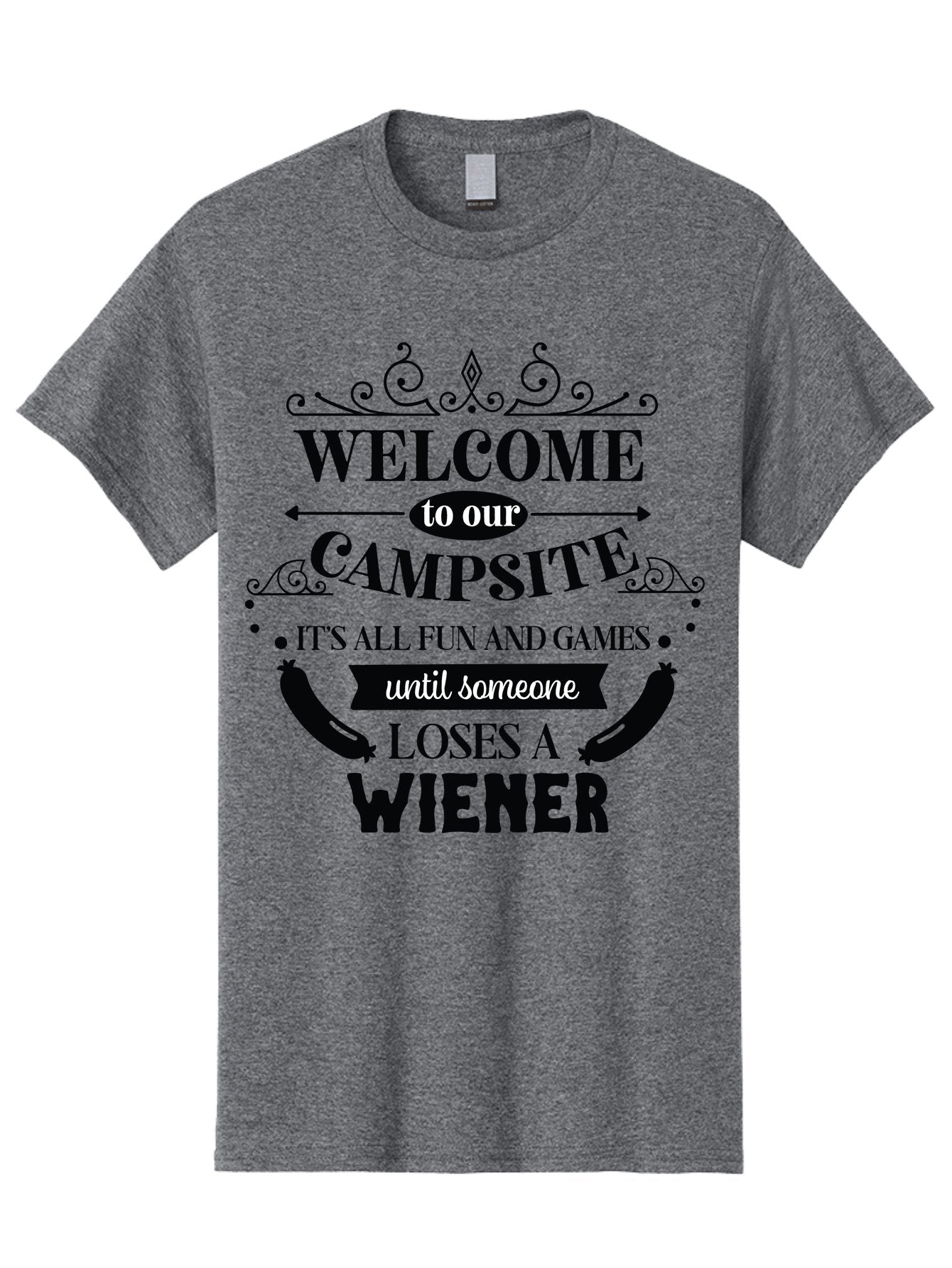 Campsite-Sign Men'S Graphic Tee, 100% Cotton, Comfortable Casual Summer Wear, Machine Washable, Camping Humor, Funny Quote, Wiener Joke, Outdoor Adventure, Campsite Welcome, Summer Fun, Playful Saying, Witty Humor, Camping Quote Aac562 7