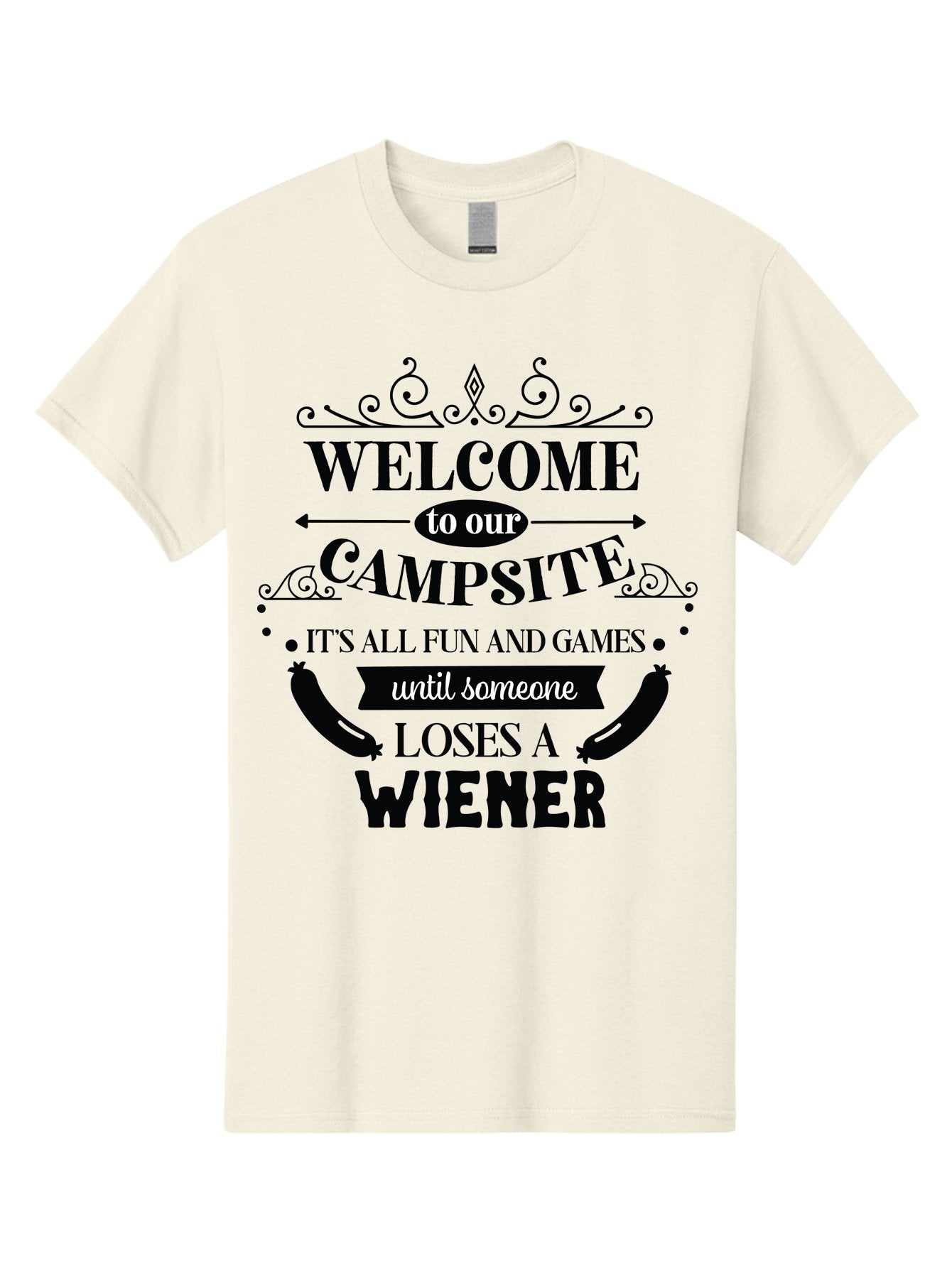 Campsite-Sign Men'S Graphic Tee, 100% Cotton, Comfortable Casual Summer Wear, Machine Washable, Camping Humor, Funny Quote, Wiener Joke, Outdoor Adventure, Campsite Welcome, Summer Fun, Playful Saying, Witty Humor, Camping Quote Aac562 14