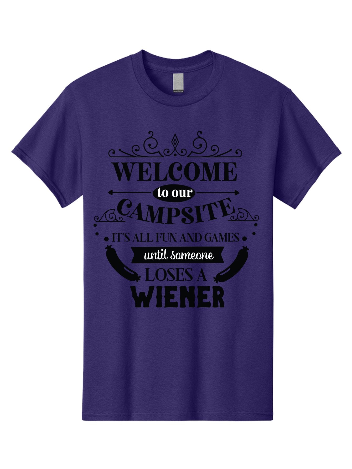 Campsite-Sign Men'S Graphic Tee, 100% Cotton, Comfortable Casual Summer Wear, Machine Washable, Camping Humor, Funny Quote, Wiener Joke, Outdoor Adventure, Campsite Welcome, Summer Fun, Playful Saying, Witty Humor, Camping Quote Aac562 10