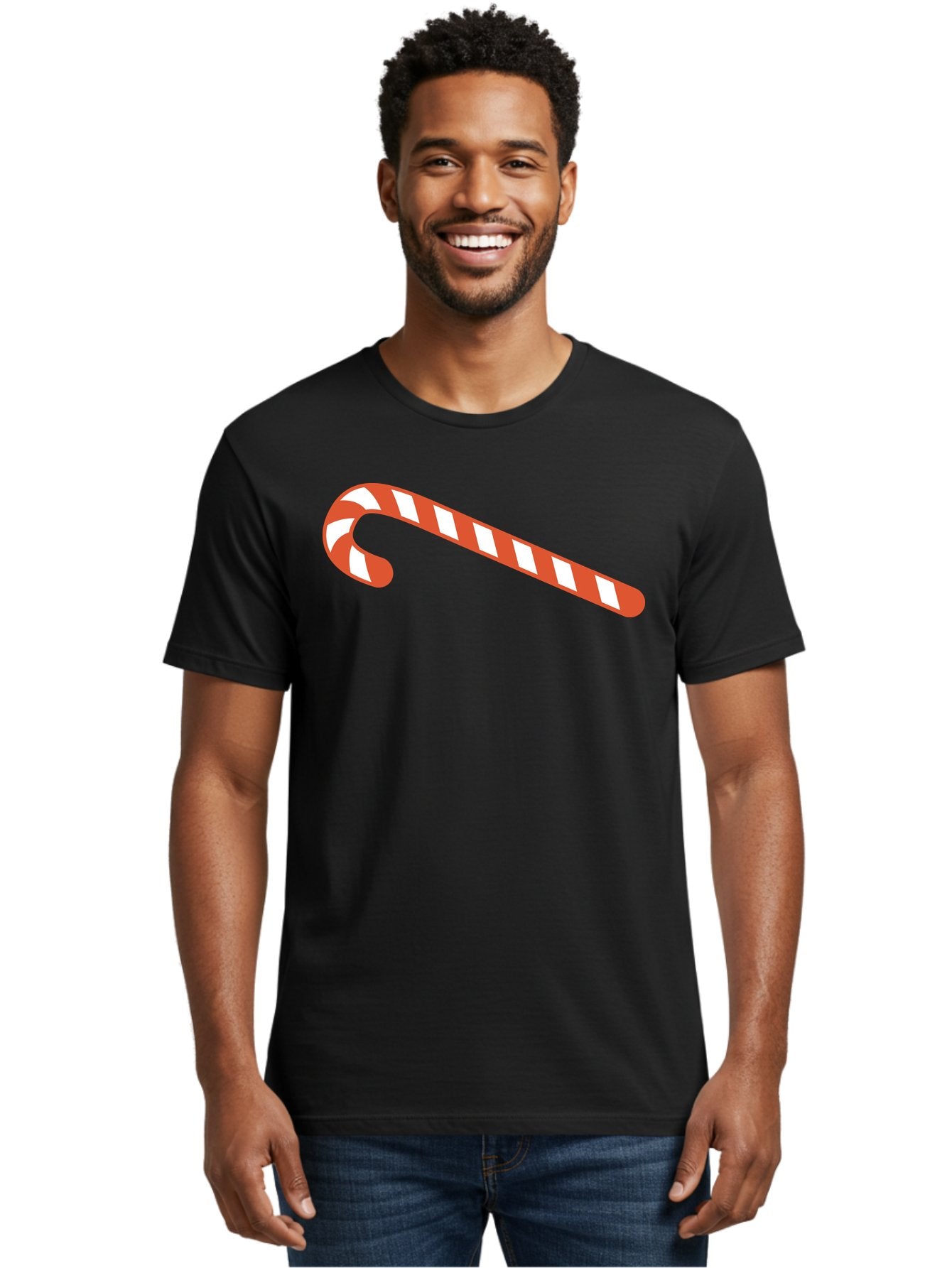 Candy-Cane Men'S Graphic Tee, 100% Cotton, Comfortable Casual Summer Wear, Machine Washable, Striped Candy Cane, Christmas Treat, Festive Holiday Symbol, Red And White Stripes, Sweet Holiday Tradition, Seasonal Delight Aac565 23