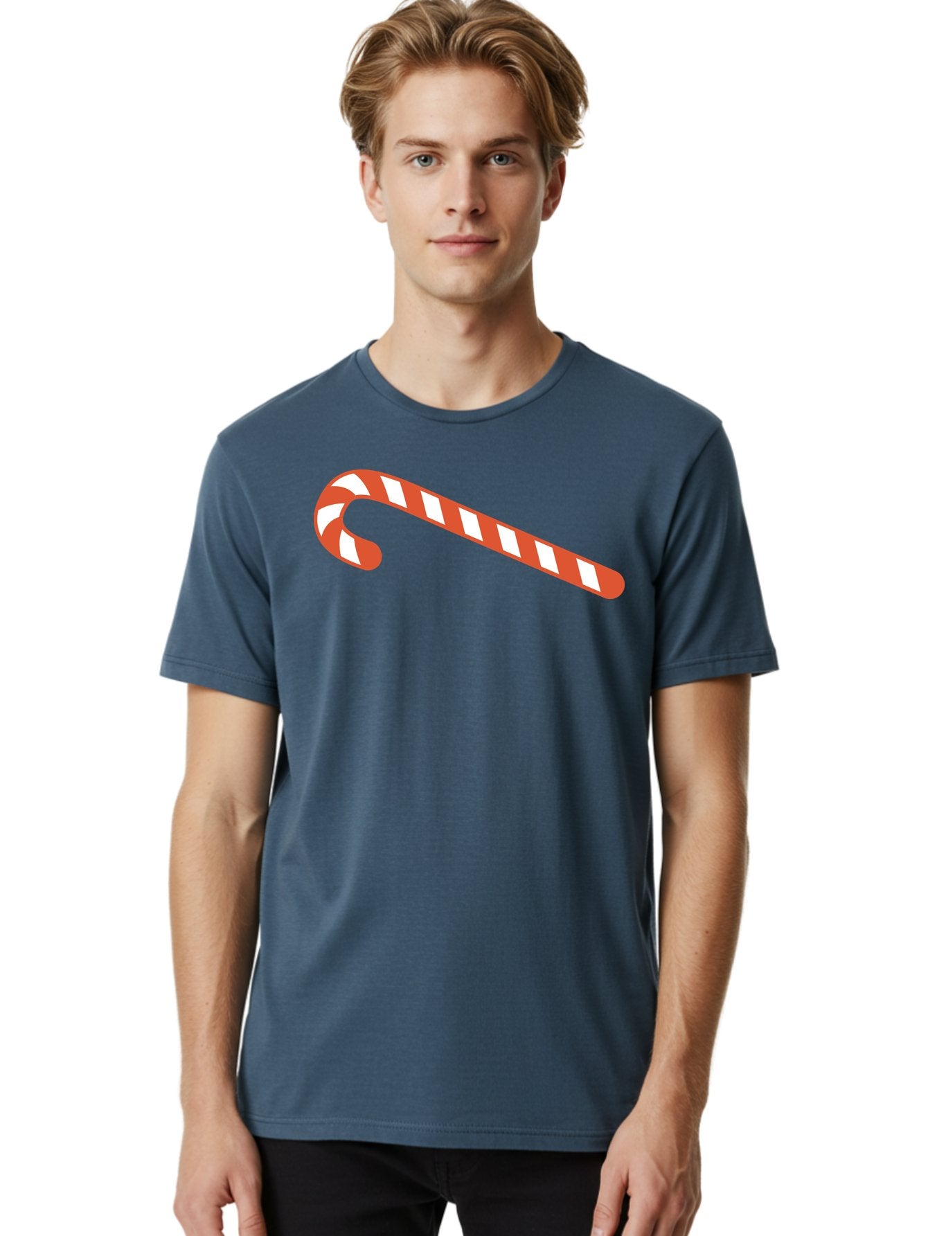 Candy-Cane Men'S Graphic Tee, 100% Cotton, Comfortable Casual Summer Wear, Machine Washable, Striped Candy Cane, Christmas Treat, Festive Holiday Symbol, Red And White Stripes, Sweet Holiday Tradition, Seasonal Delight Aac565 26