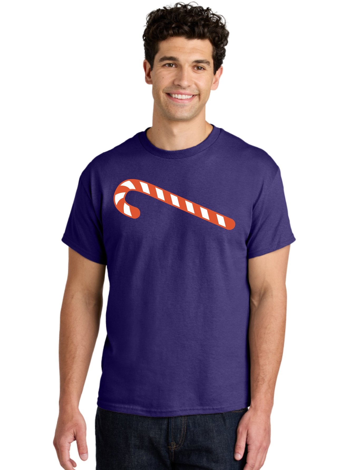 Candy-Cane Men'S Graphic Tee, 100% Cotton, Comfortable Casual Summer Wear, Machine Washable, Striped Candy Cane, Christmas Treat, Festive Holiday Symbol, Red And White Stripes, Sweet Holiday Tradition, Seasonal Delight Aac565 25