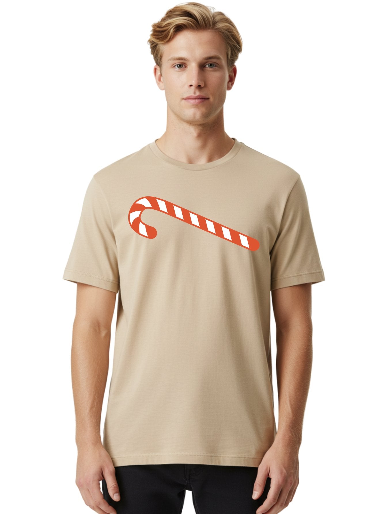 Candy-Cane Men'S Graphic Tee, 100% Cotton, Comfortable Casual Summer Wear, Machine Washable, Striped Candy Cane, Christmas Treat, Festive Holiday Symbol, Red And White Stripes, Sweet Holiday Tradition, Seasonal Delight Aac565 28
