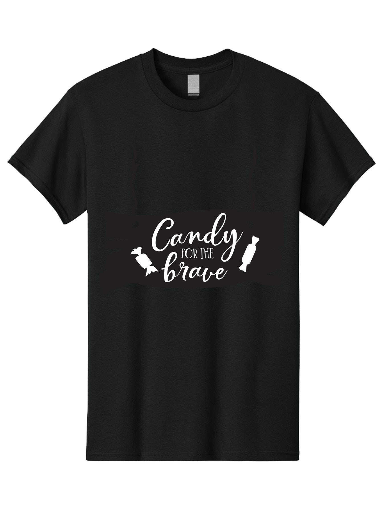 Candy-For-The-Brave Men'S Graphic Tee, 100% Cotton, Comfortable Casual Summer Wear, Machine Washable, Halloween Candy, Trick Or Treat, Spooky Decorations, White Cursive Text, Ghost And Candy Illustration, Black Wooden Sign, Horror Theme, Aac567