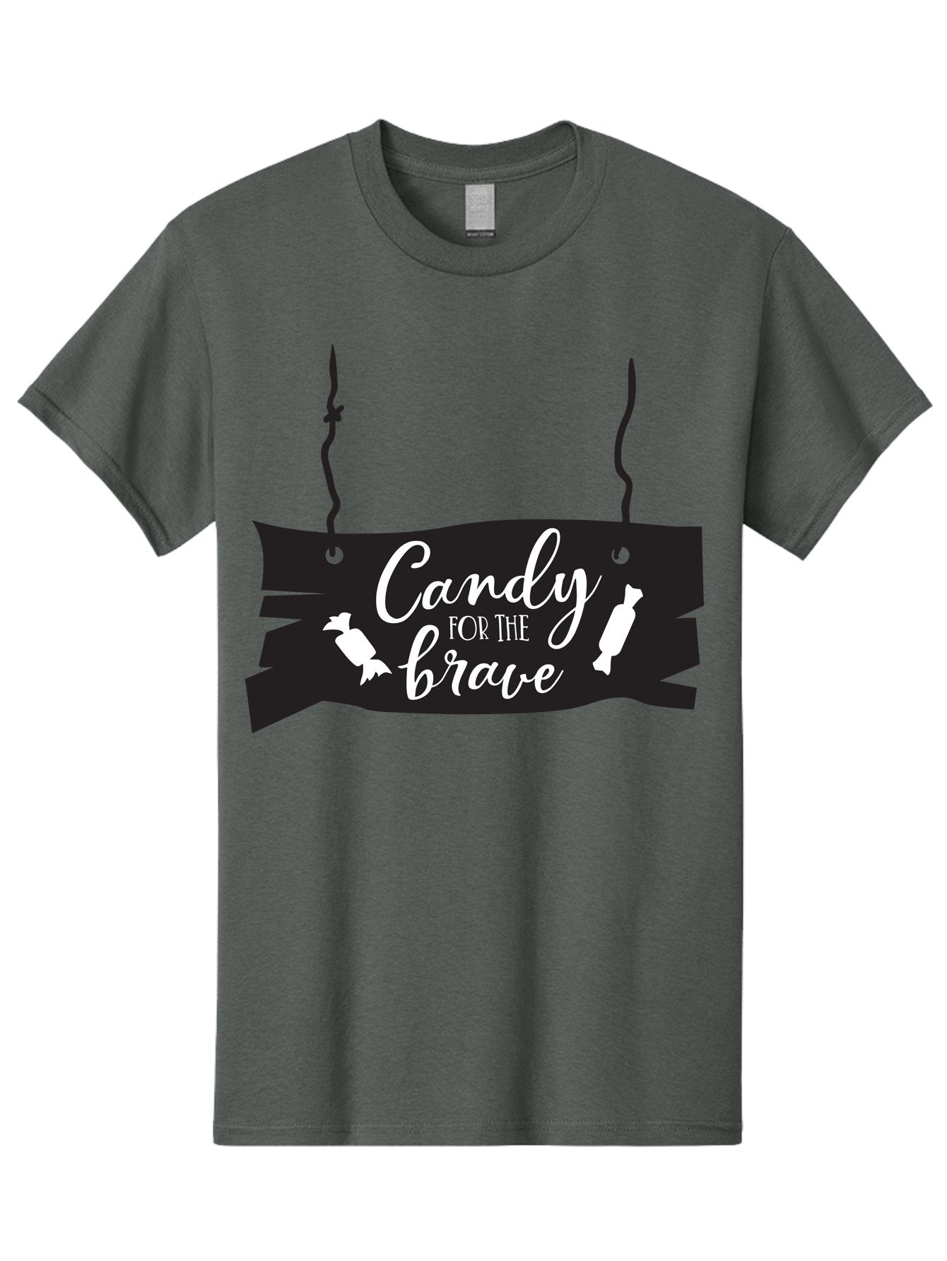 Candy-For-The-Brave Men'S Graphic Tee, 100% Cotton, Comfortable Casual Summer Wear, Machine Washable, Halloween Candy, Trick Or Treat, Spooky Decorations, White Cursive Text, Ghost And Candy Illustration, Black Wooden Sign, Horror Theme, Aac567 9