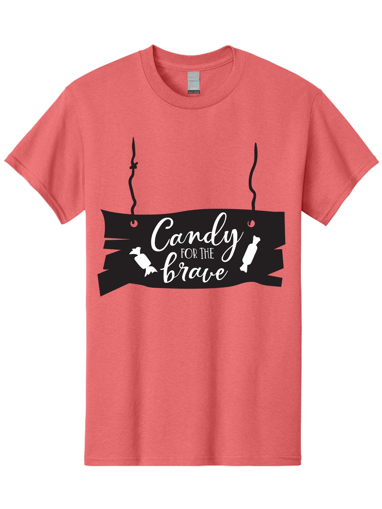Candy-For-The-Brave Men'S Graphic Tee, 100% Cotton, Comfortable Casual Summer Wear, Machine Washable, Halloween Candy, Trick Or Treat, Spooky Decorations, White Cursive Text, Ghost And Candy Illustration, Black Wooden Sign, Horror Theme, Aac567 15