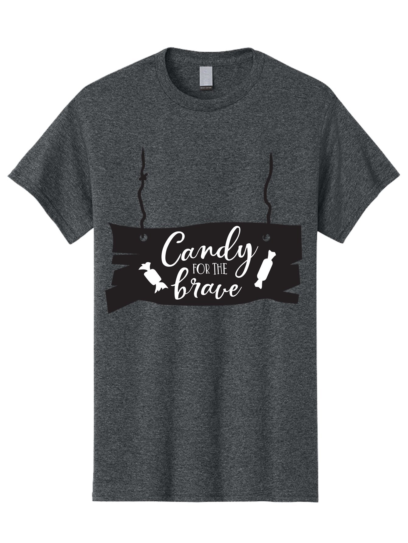 Candy-For-The-Brave Men'S Graphic Tee, 100% Cotton, Comfortable Casual Summer Wear, Machine Washable, Halloween Candy, Trick Or Treat, Spooky Decorations, White Cursive Text, Ghost And Candy Illustration, Black Wooden Sign, Horror Theme, Aac567 10