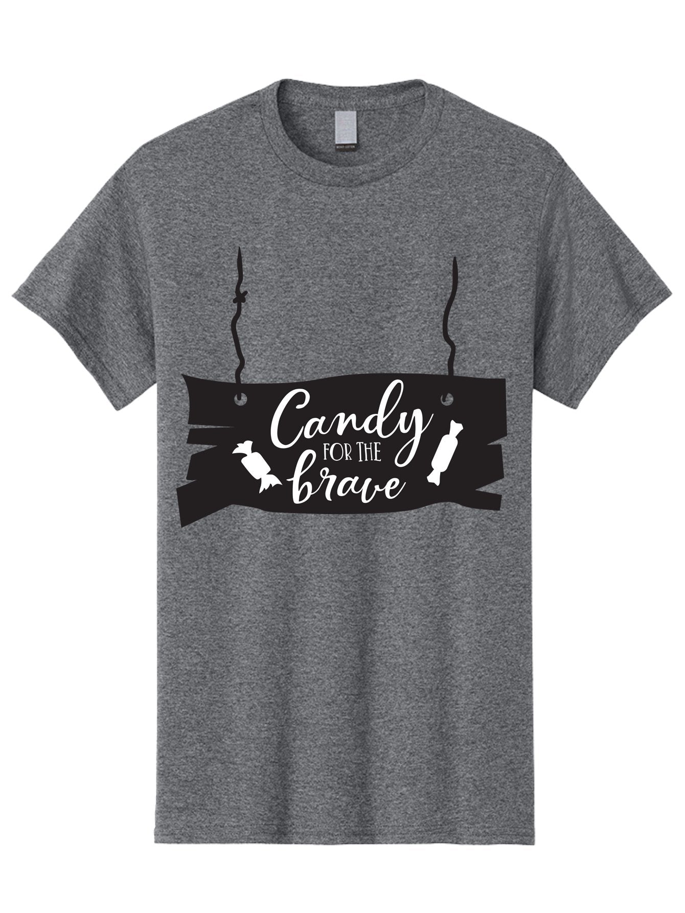 Candy-For-The-Brave Men'S Graphic Tee, 100% Cotton, Comfortable Casual Summer Wear, Machine Washable, Halloween Candy, Trick Or Treat, Spooky Decorations, White Cursive Text, Ghost And Candy Illustration, Black Wooden Sign, Horror Theme, Aac567 8