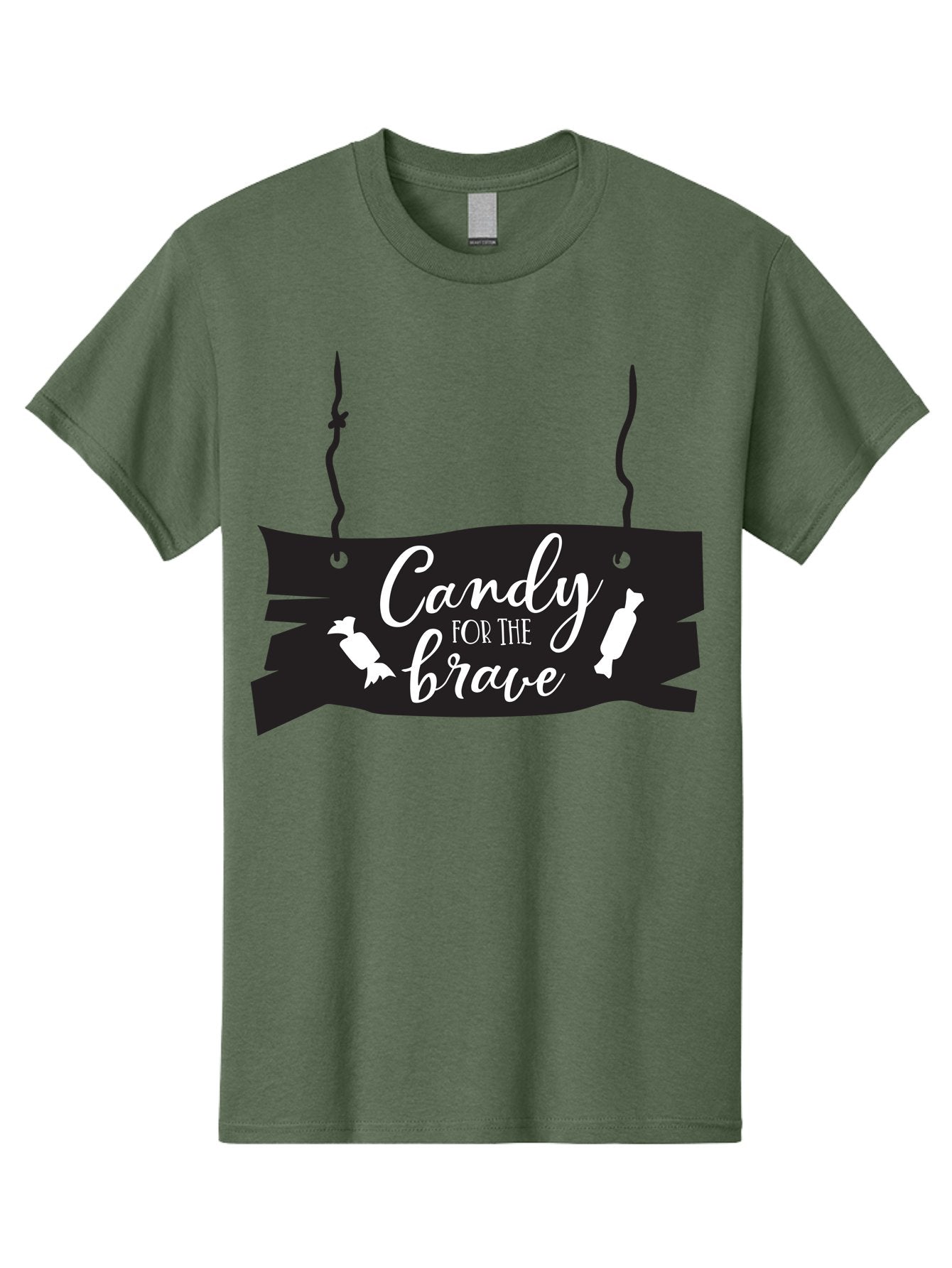 Candy-For-The-Brave Men'S Graphic Tee, 100% Cotton, Comfortable Casual Summer Wear, Machine Washable, Halloween Candy, Trick Or Treat, Spooky Decorations, White Cursive Text, Ghost And Candy Illustration, Black Wooden Sign, Horror Theme, Aac567 13