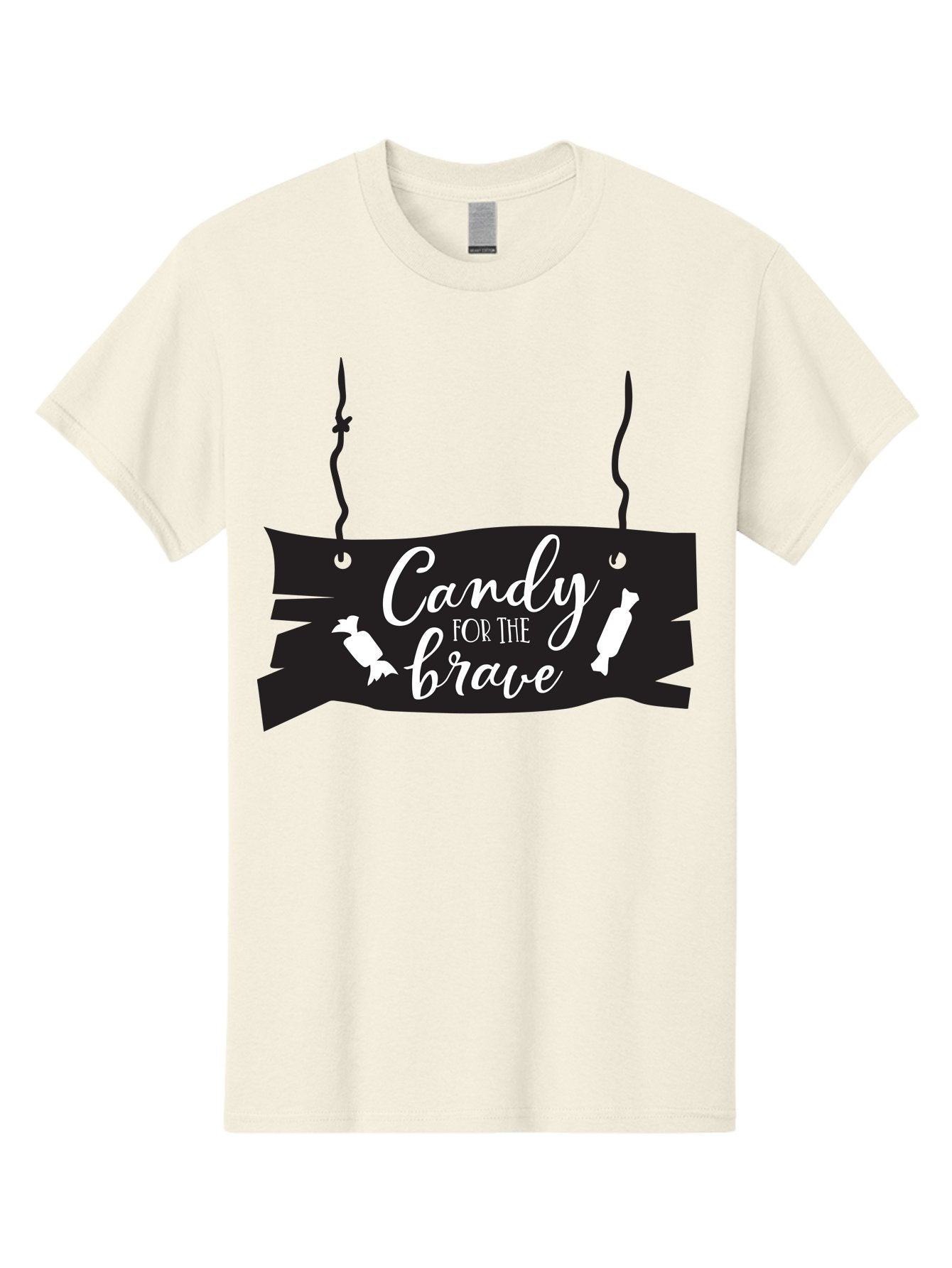 Candy-For-The-Brave Men'S Graphic Tee, 100% Cotton, Comfortable Casual Summer Wear, Machine Washable, Halloween Candy, Trick Or Treat, Spooky Decorations, White Cursive Text, Ghost And Candy Illustration, Black Wooden Sign, Horror Theme, Aac567 12