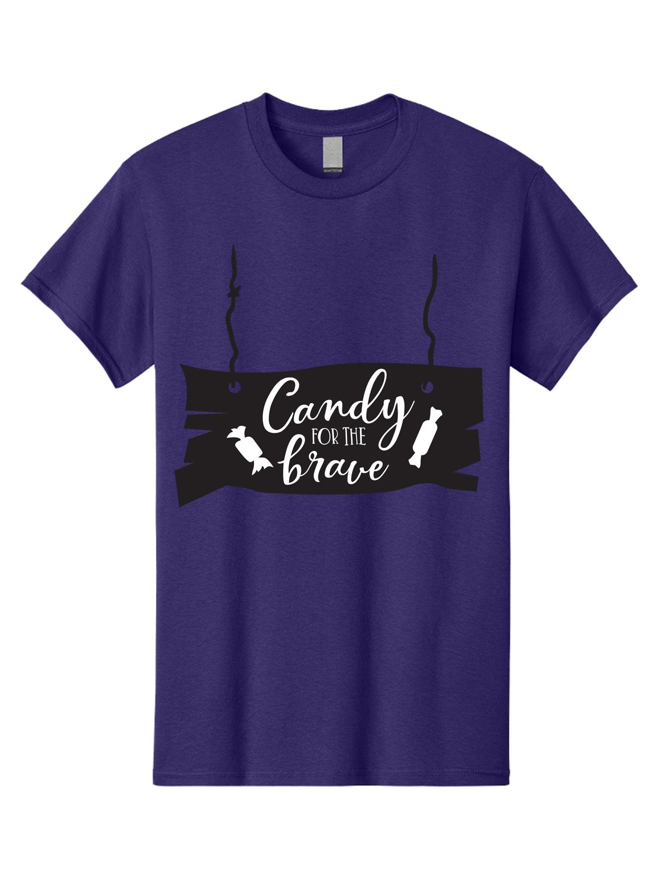 Candy-For-The-Brave Men'S Graphic Tee, 100% Cotton, Comfortable Casual Summer Wear, Machine Washable, Halloween Candy, Trick Or Treat, Spooky Decorations, White Cursive Text, Ghost And Candy Illustration, Black Wooden Sign, Horror Theme, Aac567 7