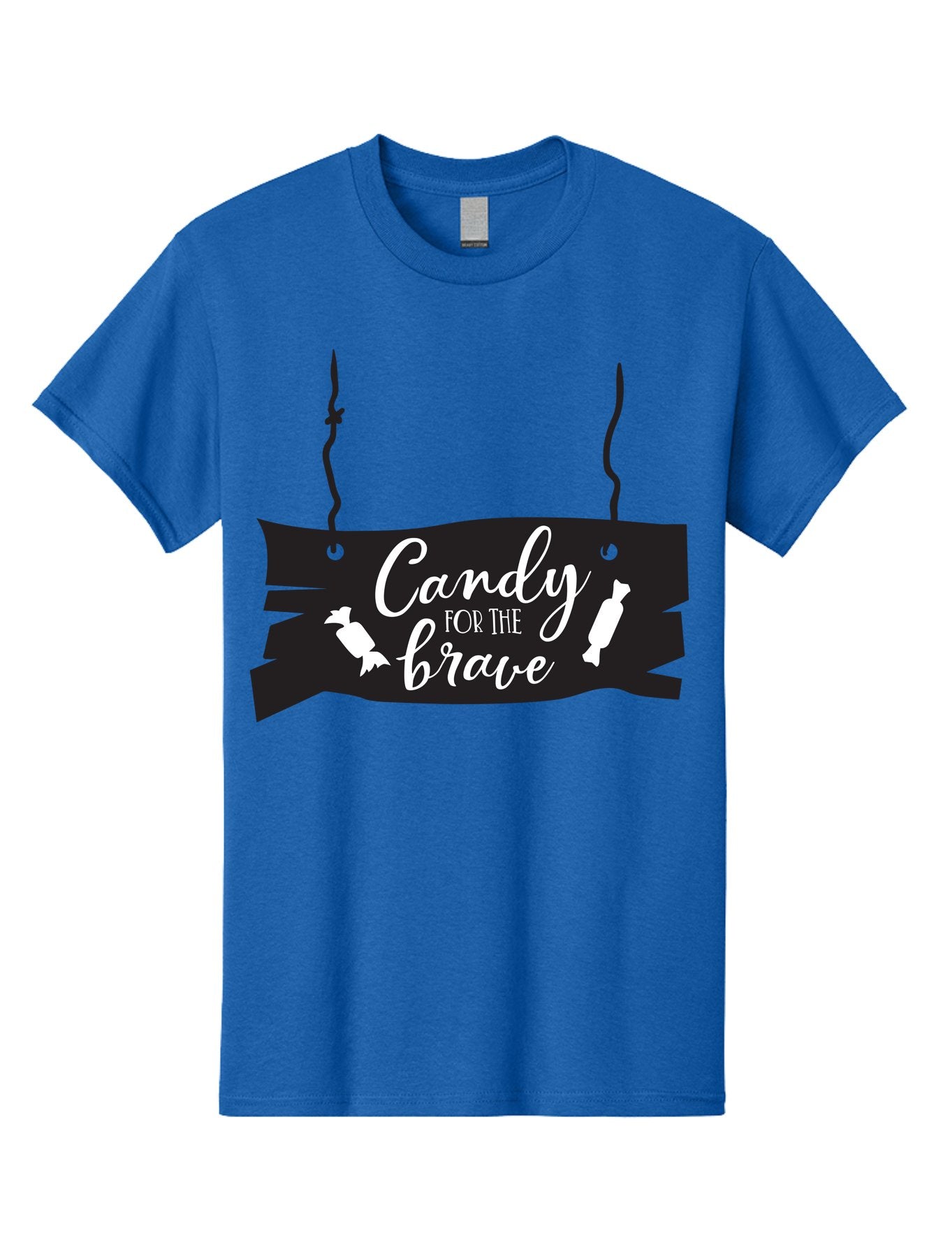 Candy-For-The-Brave Men'S Graphic Tee, 100% Cotton, Comfortable Casual Summer Wear, Machine Washable, Halloween Candy, Trick Or Treat, Spooky Decorations, White Cursive Text, Ghost And Candy Illustration, Black Wooden Sign, Horror Theme, Aac567 11