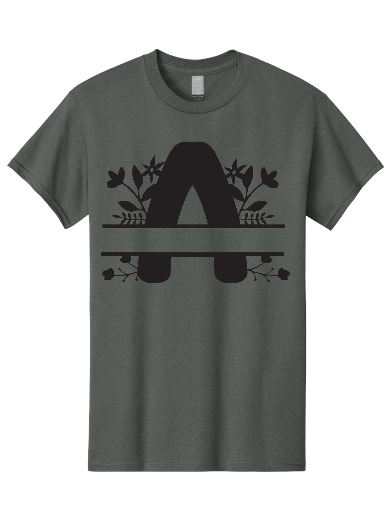 Capital-Letter-A Men'S Graphic Tee, 100% Cotton, Comfortable Casual Summer Wear, Machine Washable, Letter A, Floral Designs, Botanical Elements, Leaves, Flowers, Black Silhouette, Elegant Typography, Decorative Accents, Minimalist Style, Aac568 15