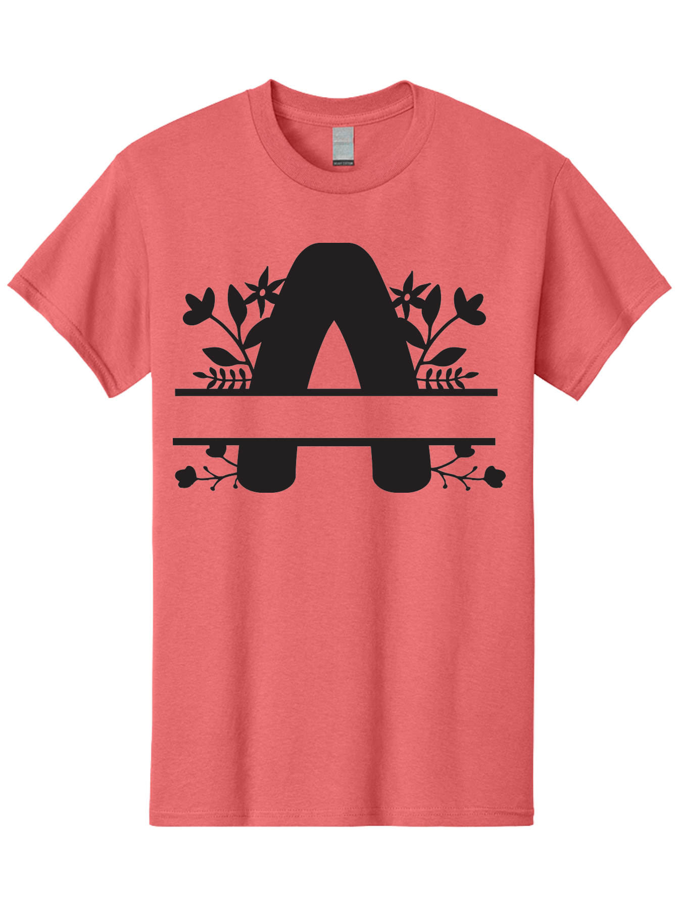 Capital-Letter-A Men'S Graphic Tee, 100% Cotton, Comfortable Casual Summer Wear, Machine Washable, Letter A, Floral Designs, Botanical Elements, Leaves, Flowers, Black Silhouette, Elegant Typography, Decorative Accents, Minimalist Style, Aac568