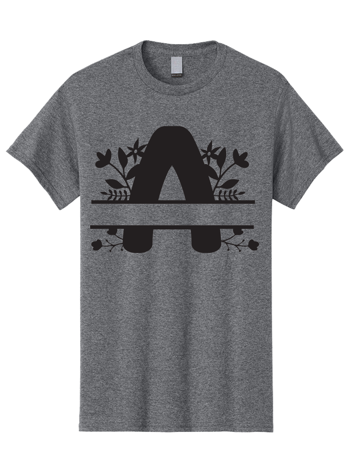 Capital-Letter-A Men'S Graphic Tee, 100% Cotton, Comfortable Casual Summer Wear, Machine Washable, Letter A, Floral Designs, Botanical Elements, Leaves, Flowers, Black Silhouette, Elegant Typography, Decorative Accents, Minimalist Style, Aac568 11