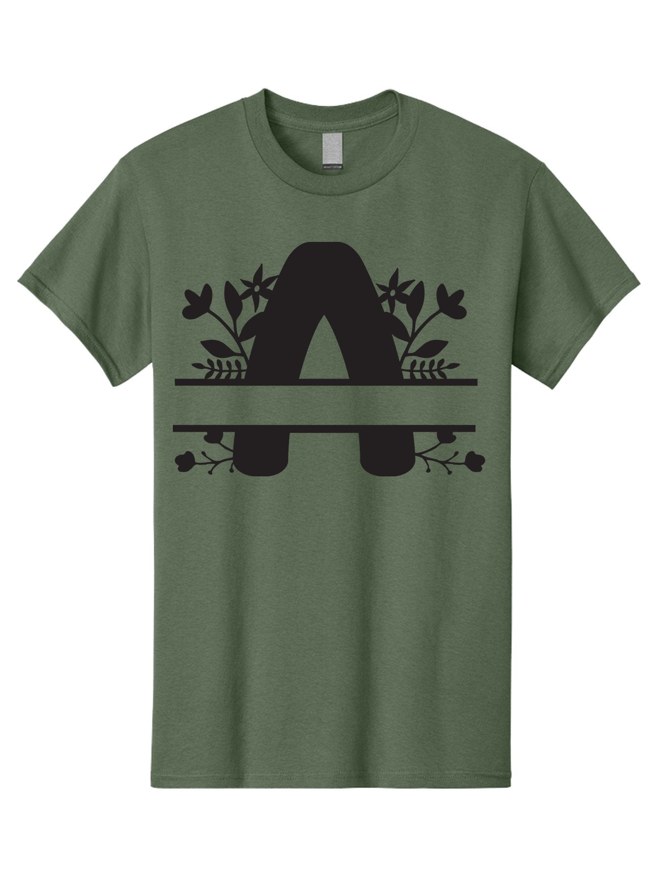 Capital-Letter-A Men'S Graphic Tee, 100% Cotton, Comfortable Casual Summer Wear, Machine Washable, Letter A, Floral Designs, Botanical Elements, Leaves, Flowers, Black Silhouette, Elegant Typography, Decorative Accents, Minimalist Style, Aac568 9