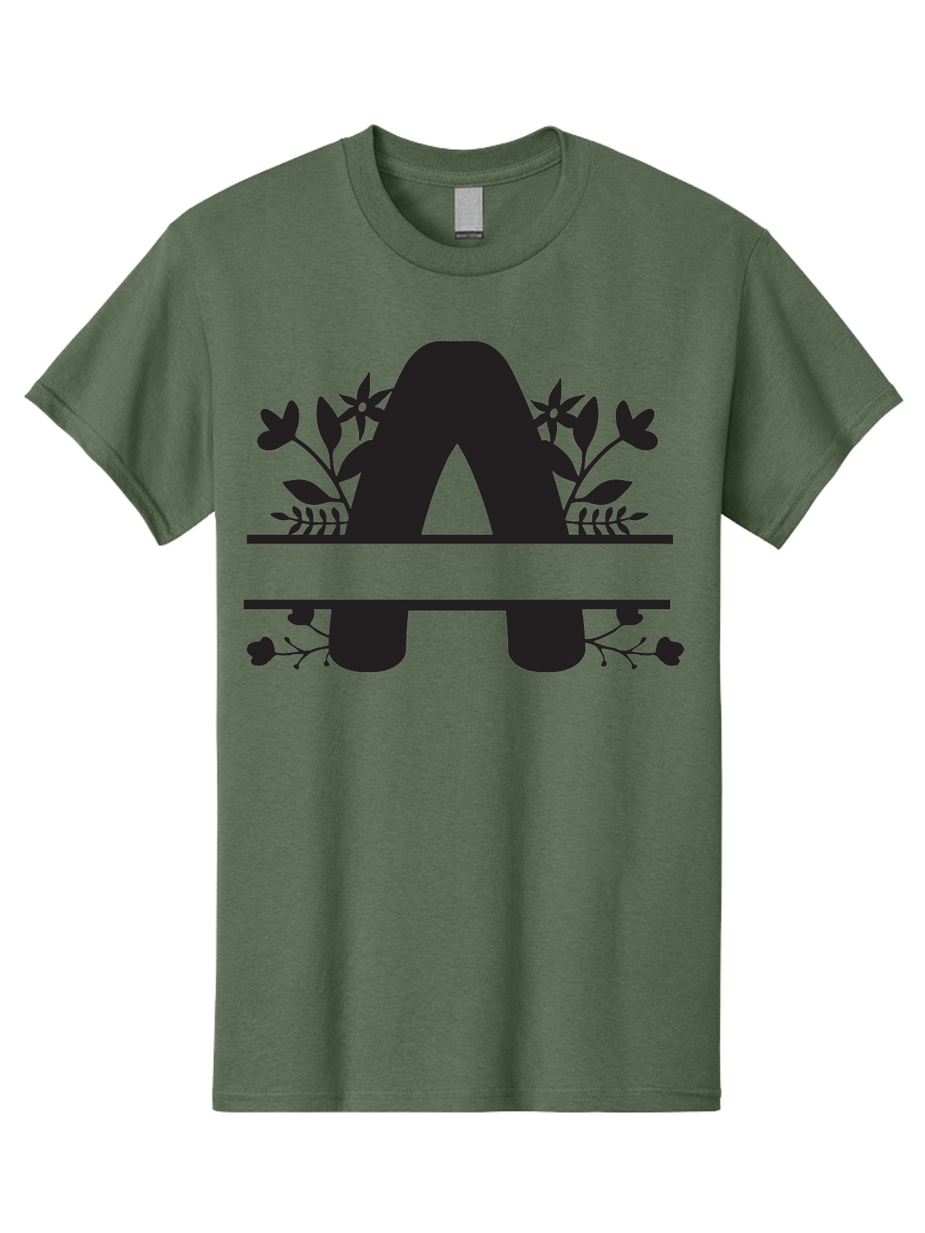 Capital-Letter-A Men'S Graphic Tee, 100% Cotton, Comfortable Casual Summer Wear, Machine Washable, Letter A, Floral Designs, Botanical Elements, Leaves, Flowers, Black Silhouette, Elegant Typography, Decorative Accents, Minimalist Style, Aac568 9