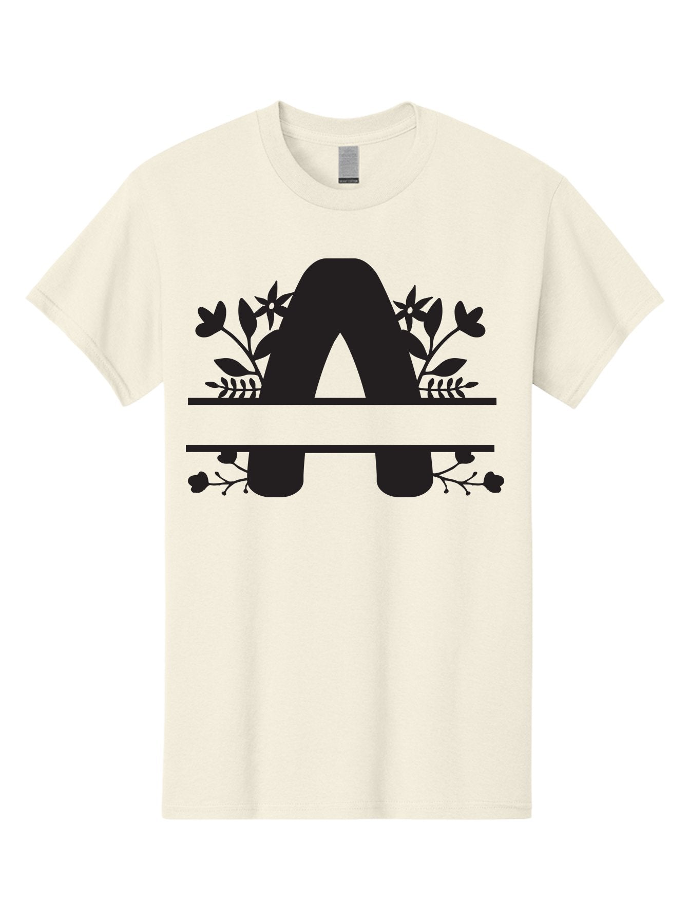 Capital-Letter-A Men'S Graphic Tee, 100% Cotton, Comfortable Casual Summer Wear, Machine Washable, Letter A, Floral Designs, Botanical Elements, Leaves, Flowers, Black Silhouette, Elegant Typography, Decorative Accents, Minimalist Style, Aac568 4