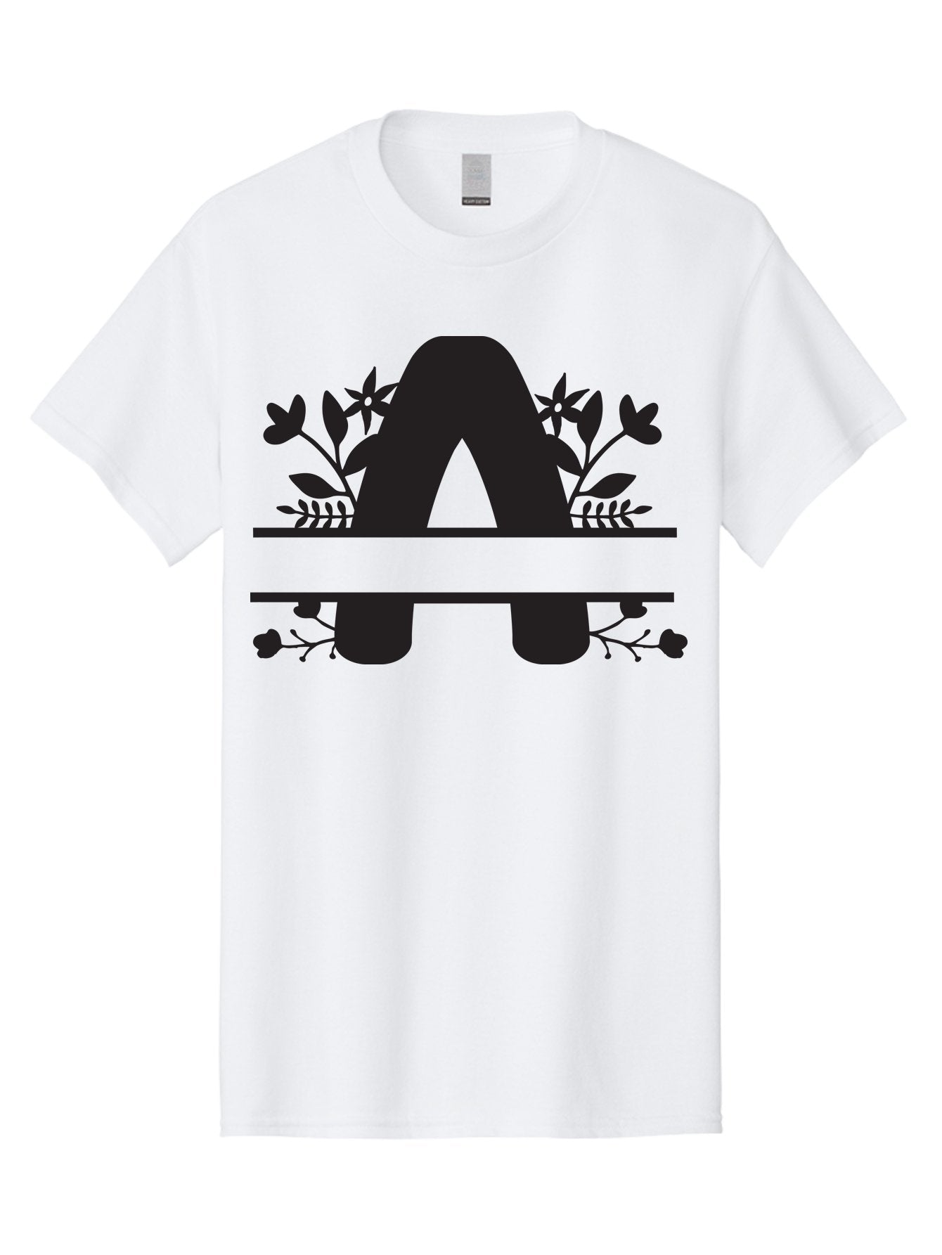 Capital-Letter-A Men'S Graphic Tee, 100% Cotton, Comfortable Casual Summer Wear, Machine Washable, Letter A, Floral Designs, Botanical Elements, Leaves, Flowers, Black Silhouette, Elegant Typography, Decorative Accents, Minimalist Style, Aac568