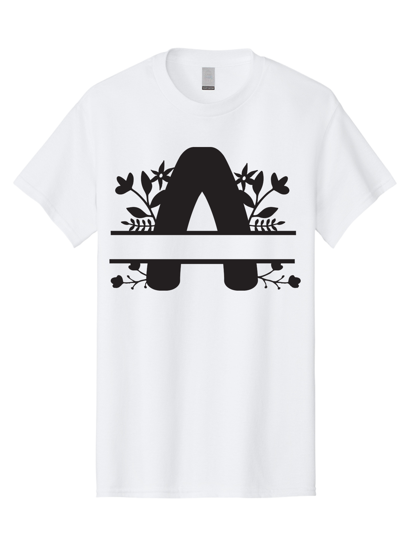 Capital-Letter-A Men'S Graphic Tee, 100% Cotton, Comfortable Casual Summer Wear, Machine Washable, Letter A, Floral Designs, Botanical Elements, Leaves, Flowers, Black Silhouette, Elegant Typography, Decorative Accents, Minimalist Style, Aac568 19