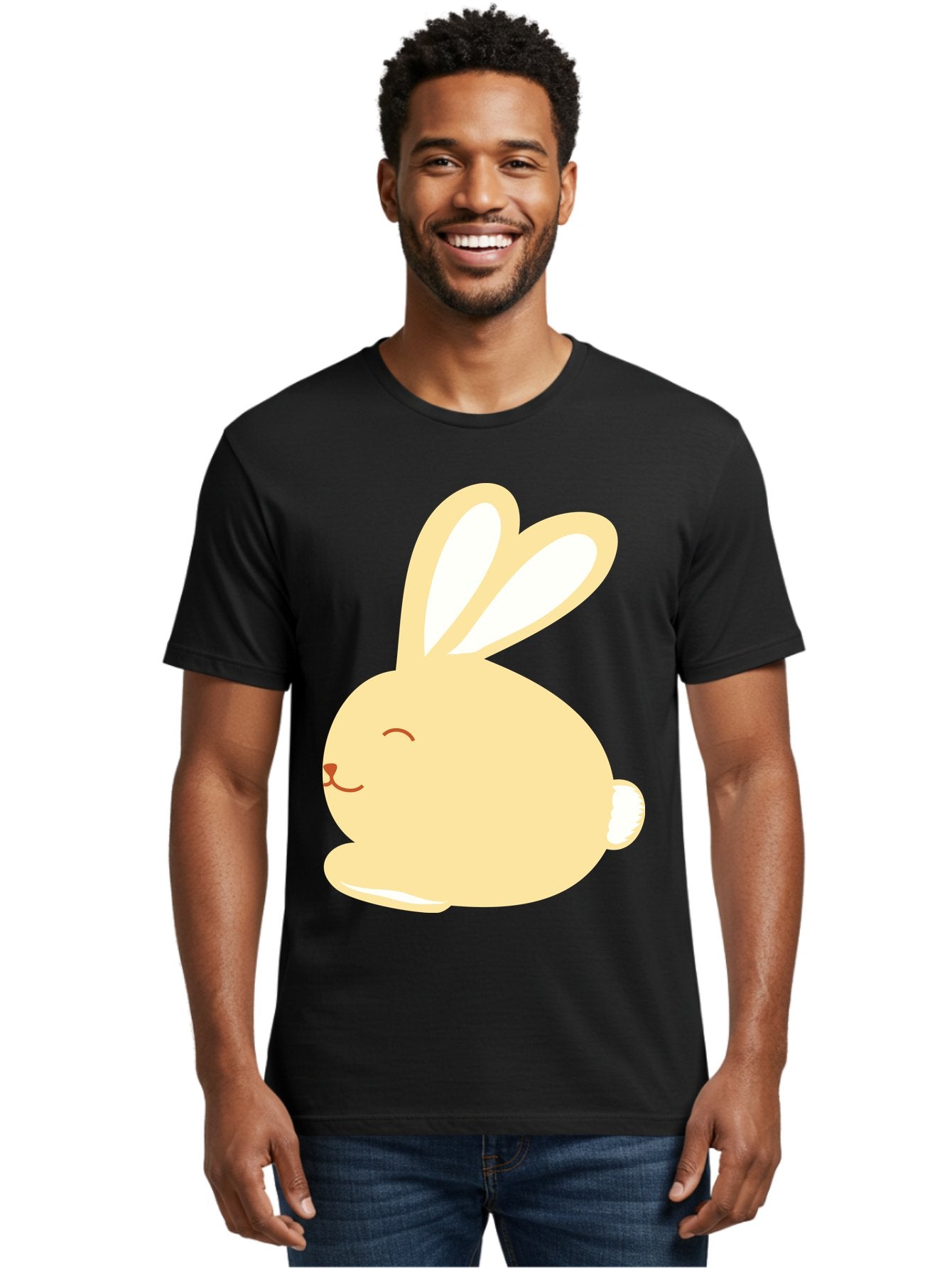 Cartoon-Bunny Men'S Graphic Tee, 100% Cotton, Comfortable Casual Summer Wear, Machine Washable, Cute Rabbit, Cartoon Character, Yellow Bunny, Fluffy Animal, Adorable Creature, Sweet Face, Kawaii Art Aac570 18