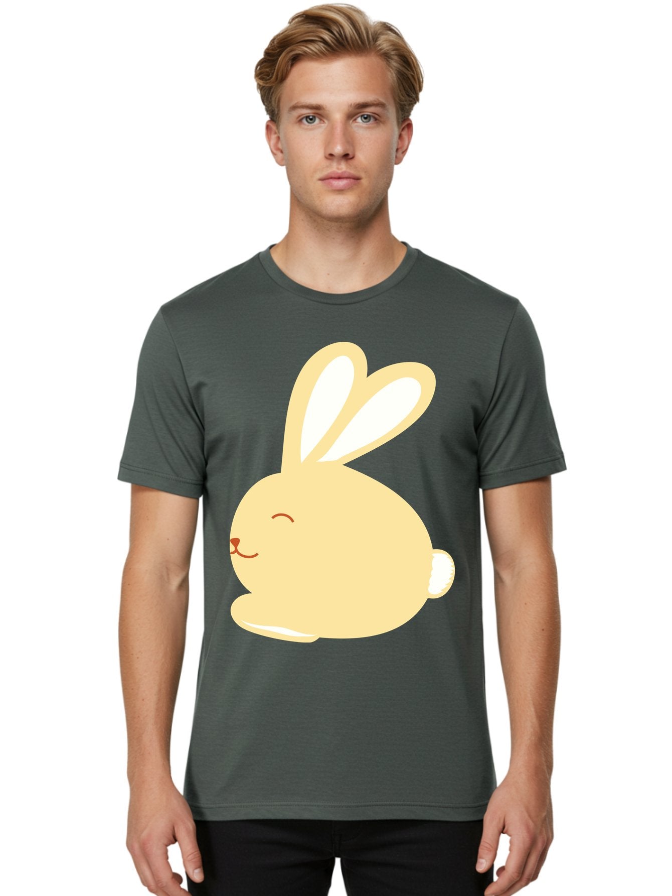 Cartoon-Bunny Men'S Graphic Tee, 100% Cotton, Comfortable Casual Summer Wear, Machine Washable, Cute Rabbit, Cartoon Character, Yellow Bunny, Fluffy Animal, Adorable Creature, Sweet Face, Kawaii Art Aac570 21