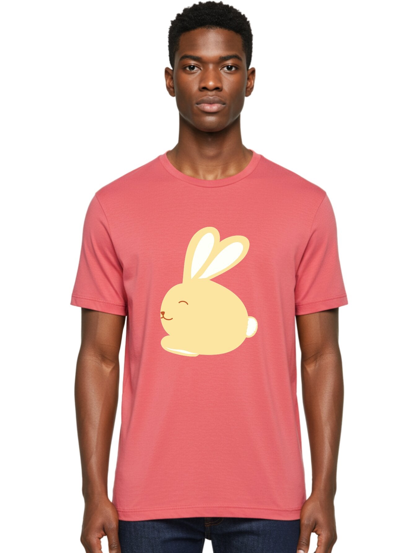 Cartoon-Bunny Men'S Graphic Tee, 100% Cotton, Comfortable Casual Summer Wear, Machine Washable, Cute Rabbit, Cartoon Character, Yellow Bunny, Fluffy Animal, Adorable Creature, Sweet Face, Kawaii Art Aac570 16