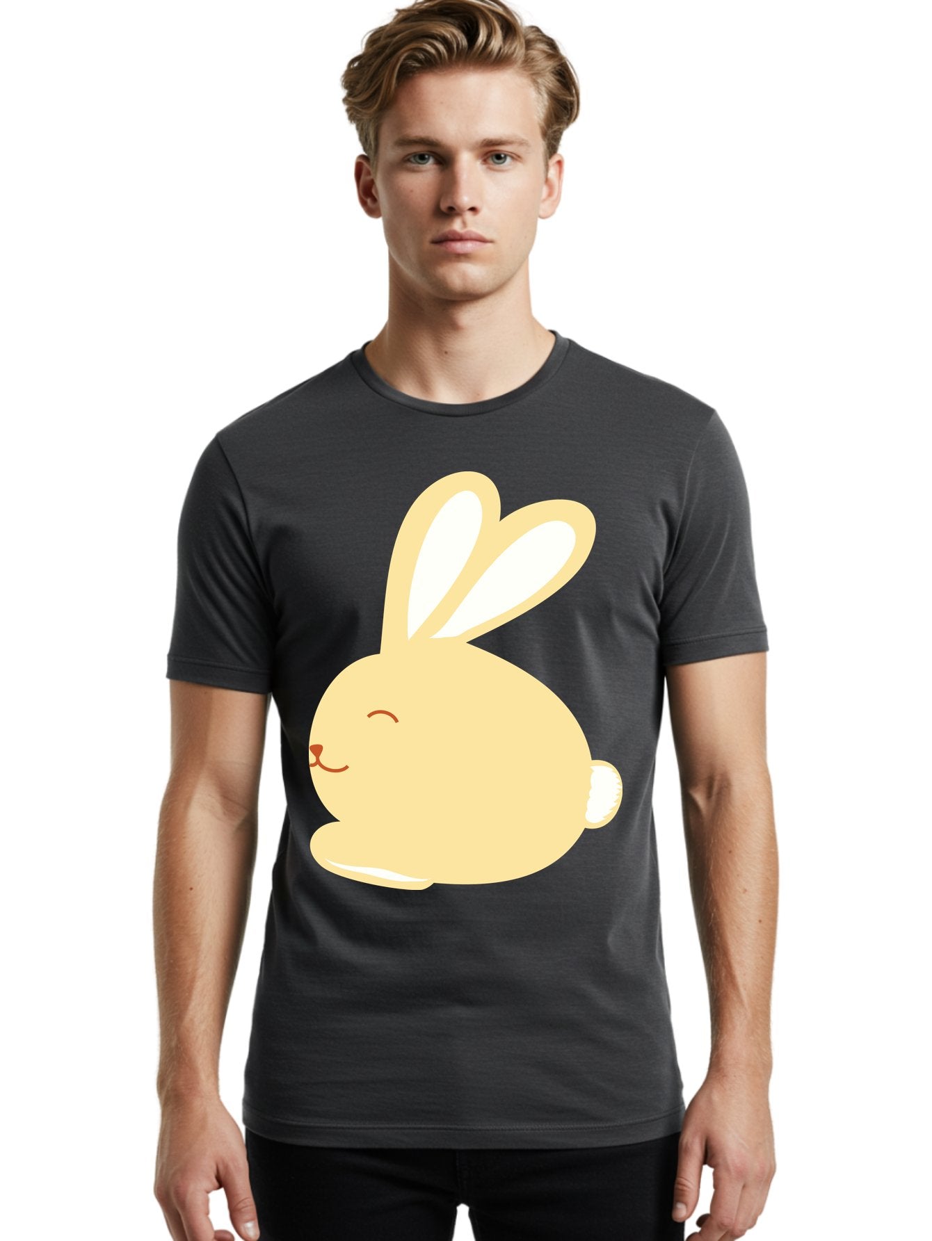 Cartoon-Bunny Men'S Graphic Tee, 100% Cotton, Comfortable Casual Summer Wear, Machine Washable, Cute Rabbit, Cartoon Character, Yellow Bunny, Fluffy Animal, Adorable Creature, Sweet Face, Kawaii Art Aac570 22