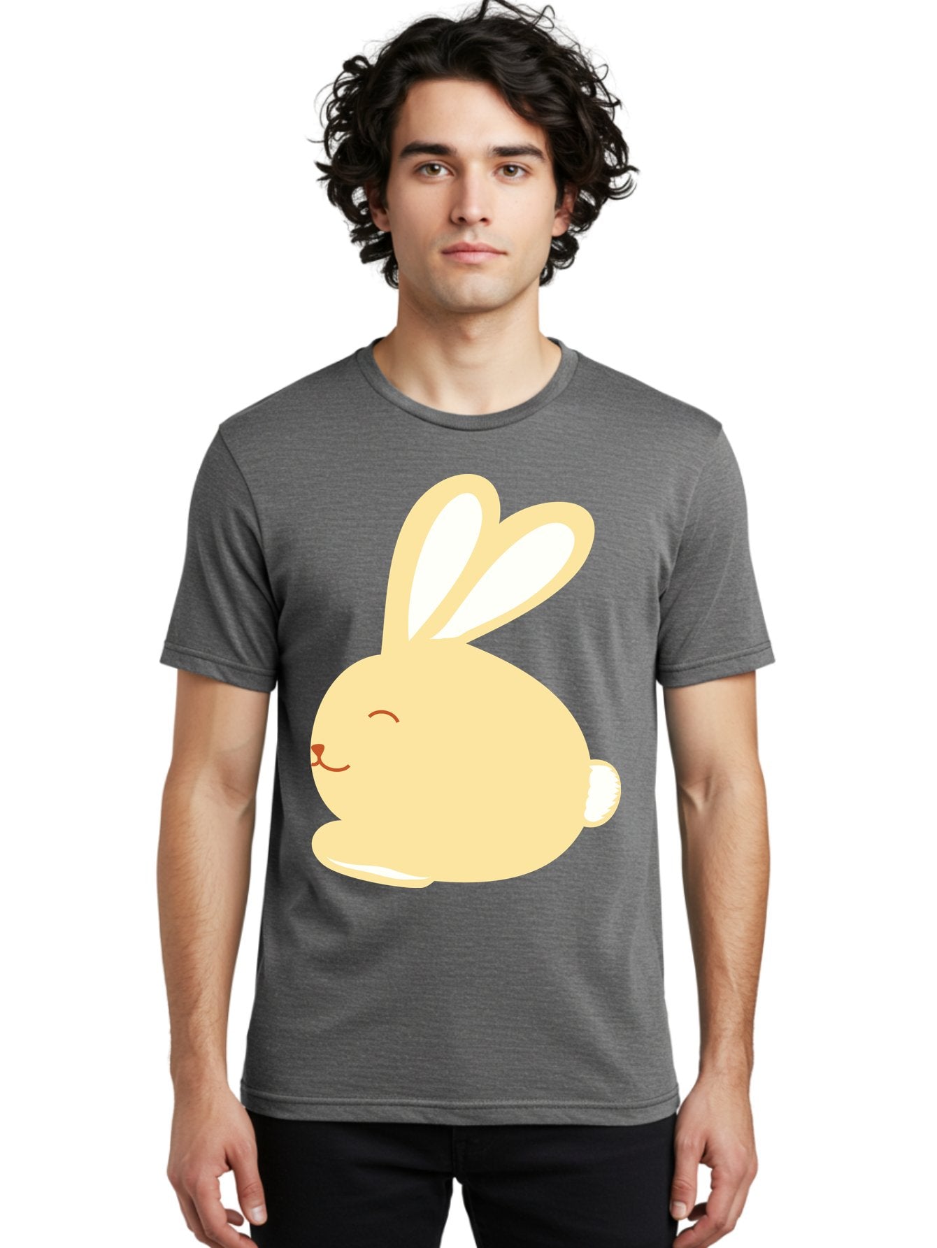 Cartoon-Bunny Men'S Graphic Tee, 100% Cotton, Comfortable Casual Summer Wear, Machine Washable, Cute Rabbit, Cartoon Character, Yellow Bunny, Fluffy Animal, Adorable Creature, Sweet Face, Kawaii Art Aac570 23
