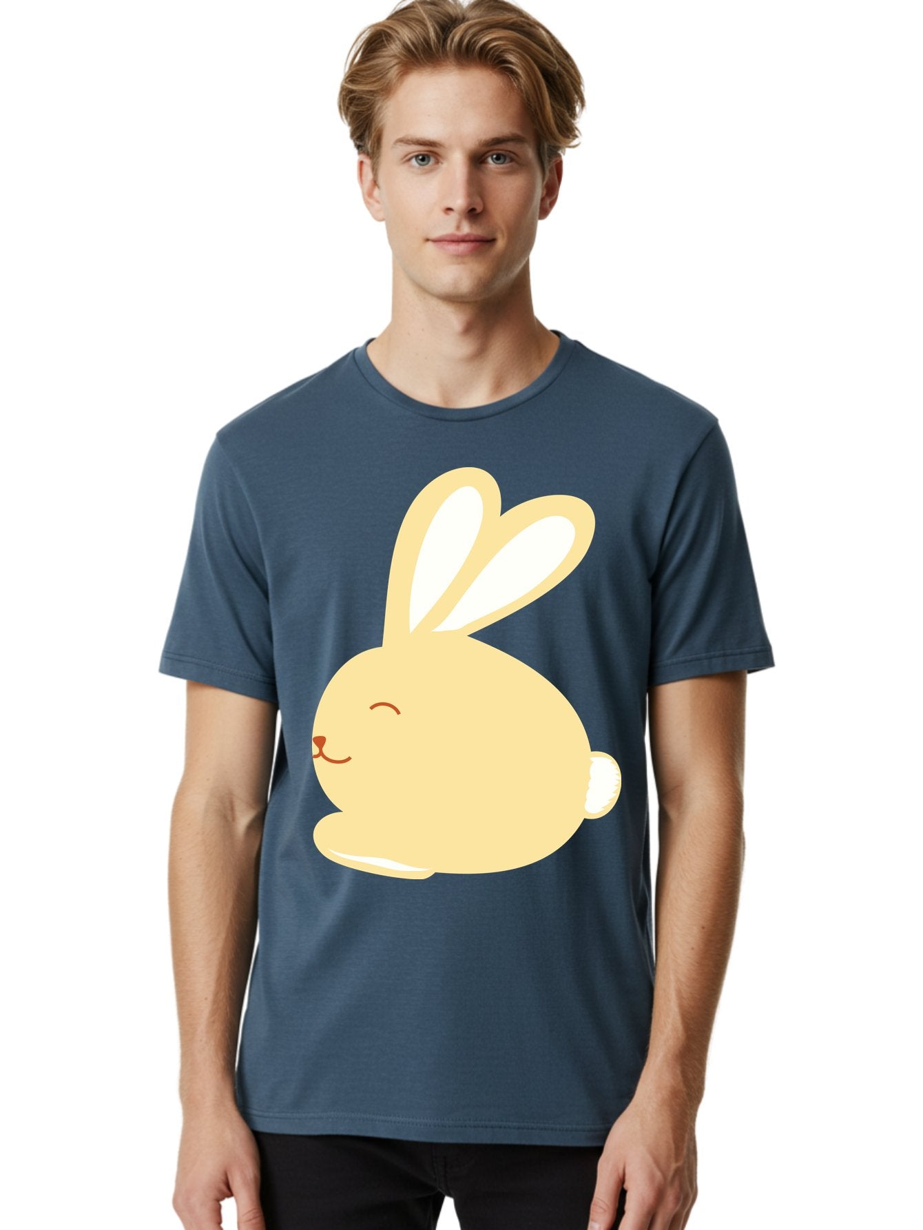 Cartoon-Bunny Men'S Graphic Tee, 100% Cotton, Comfortable Casual Summer Wear, Machine Washable, Cute Rabbit, Cartoon Character, Yellow Bunny, Fluffy Animal, Adorable Creature, Sweet Face, Kawaii Art Aac570 20