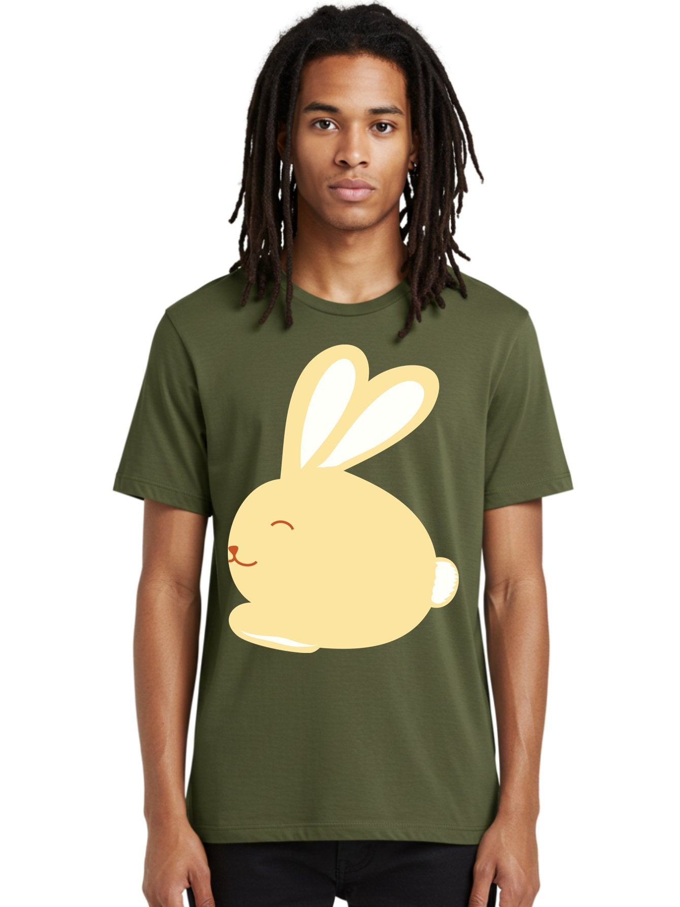 Cartoon-Bunny Men'S Graphic Tee, 100% Cotton, Comfortable Casual Summer Wear, Machine Washable, Cute Rabbit, Cartoon Character, Yellow Bunny, Fluffy Animal, Adorable Creature, Sweet Face, Kawaii Art Aac570 28