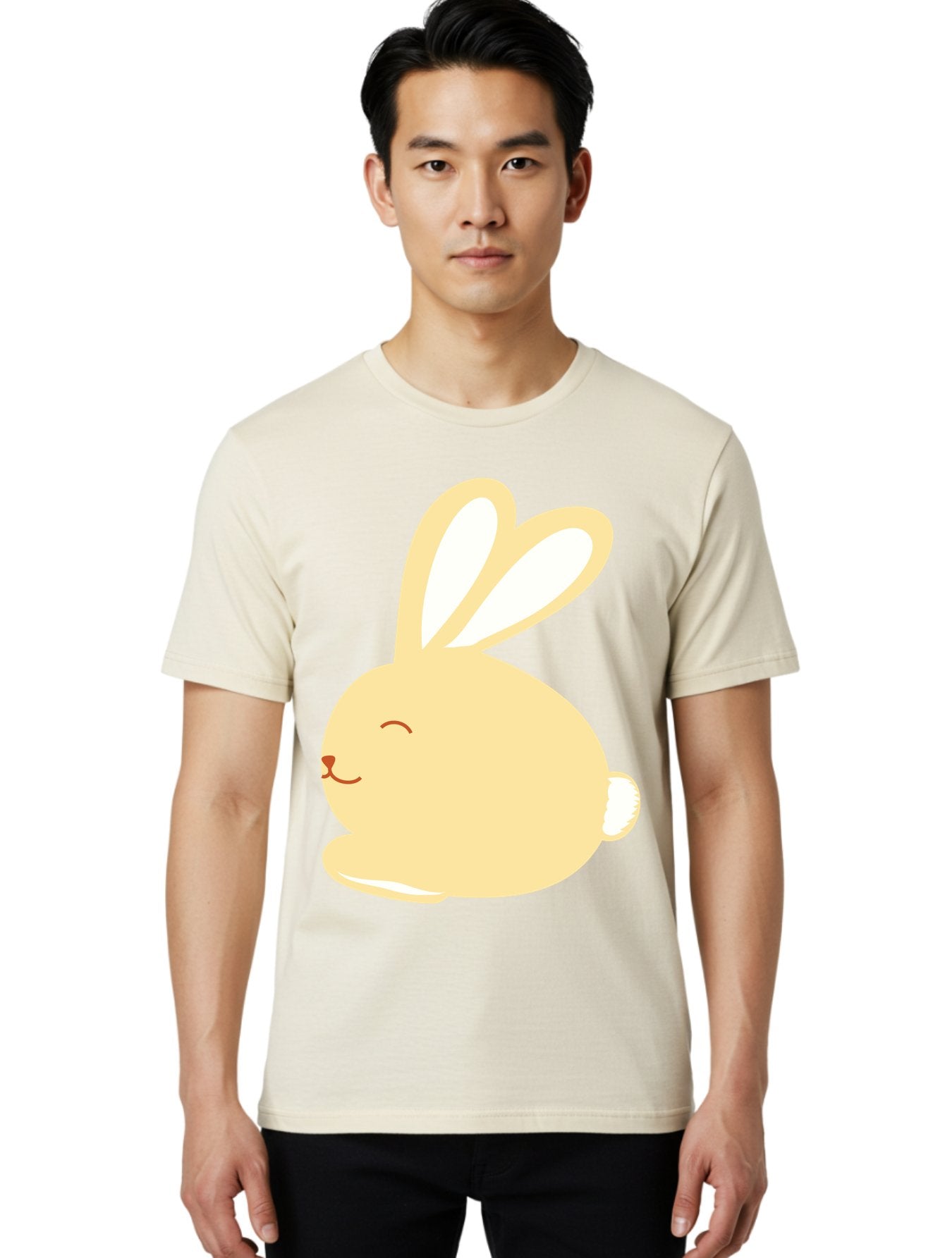 Cartoon-Bunny Men'S Graphic Tee, 100% Cotton, Comfortable Casual Summer Wear, Machine Washable, Cute Rabbit, Cartoon Character, Yellow Bunny, Fluffy Animal, Adorable Creature, Sweet Face, Kawaii Art Aac570 19