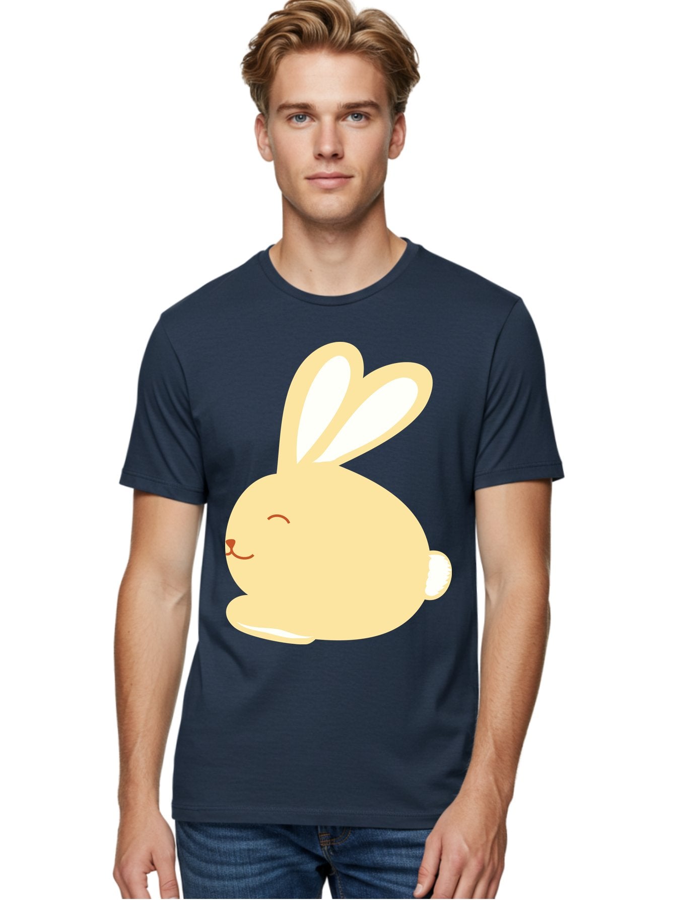 Cartoon-Bunny Men'S Graphic Tee, 100% Cotton, Comfortable Casual Summer Wear, Machine Washable, Cute Rabbit, Cartoon Character, Yellow Bunny, Fluffy Animal, Adorable Creature, Sweet Face, Kawaii Art Aac570 26
