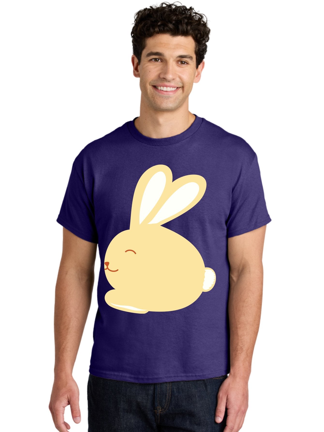 Cartoon-Bunny Men'S Graphic Tee, 100% Cotton, Comfortable Casual Summer Wear, Machine Washable, Cute Rabbit, Cartoon Character, Yellow Bunny, Fluffy Animal, Adorable Creature, Sweet Face, Kawaii Art Aac570 30