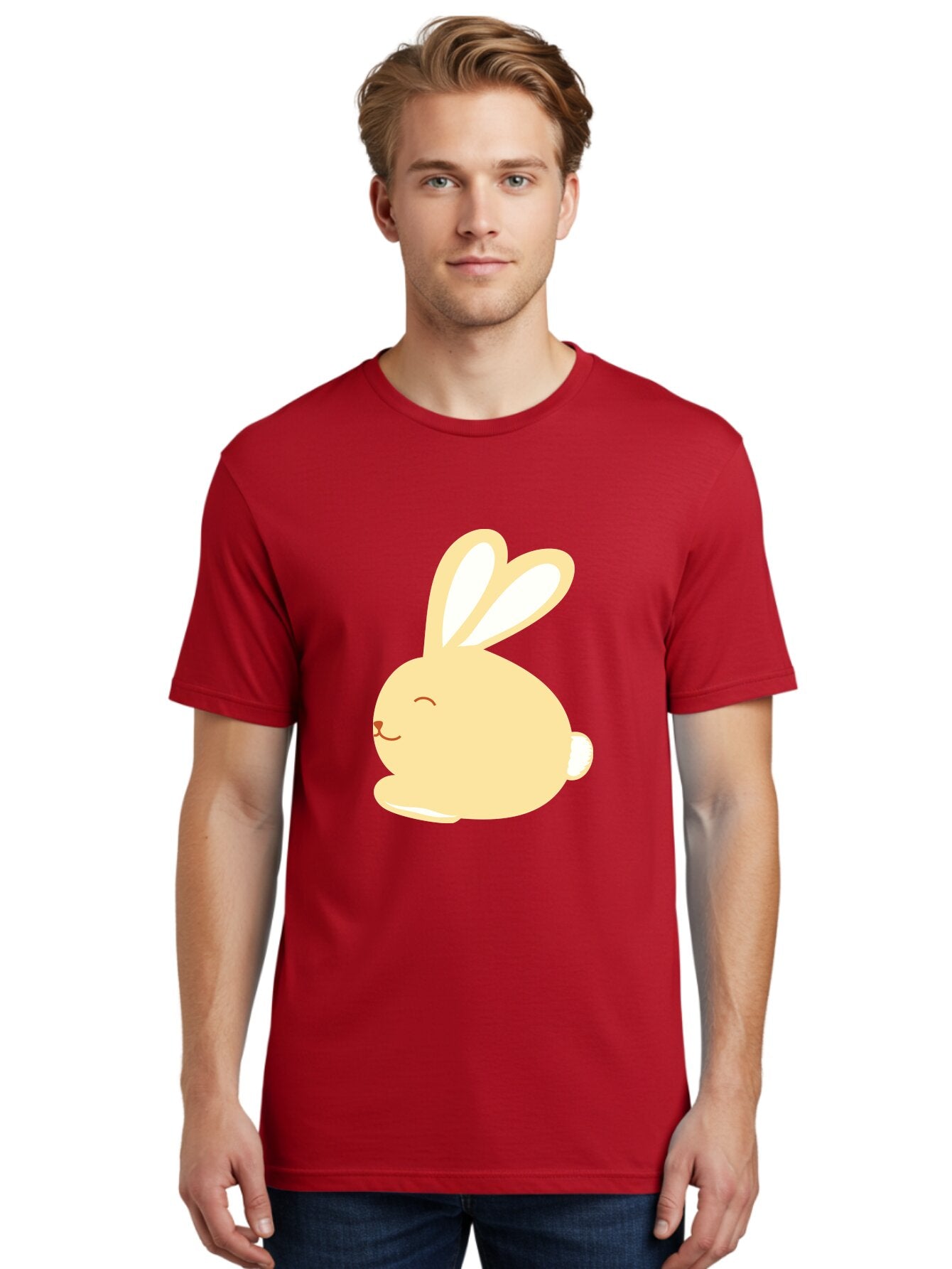 Cartoon-Bunny Men'S Graphic Tee, 100% Cotton, Comfortable Casual Summer Wear, Machine Washable, Cute Rabbit, Cartoon Character, Yellow Bunny, Fluffy Animal, Adorable Creature, Sweet Face, Kawaii Art Aac570 25