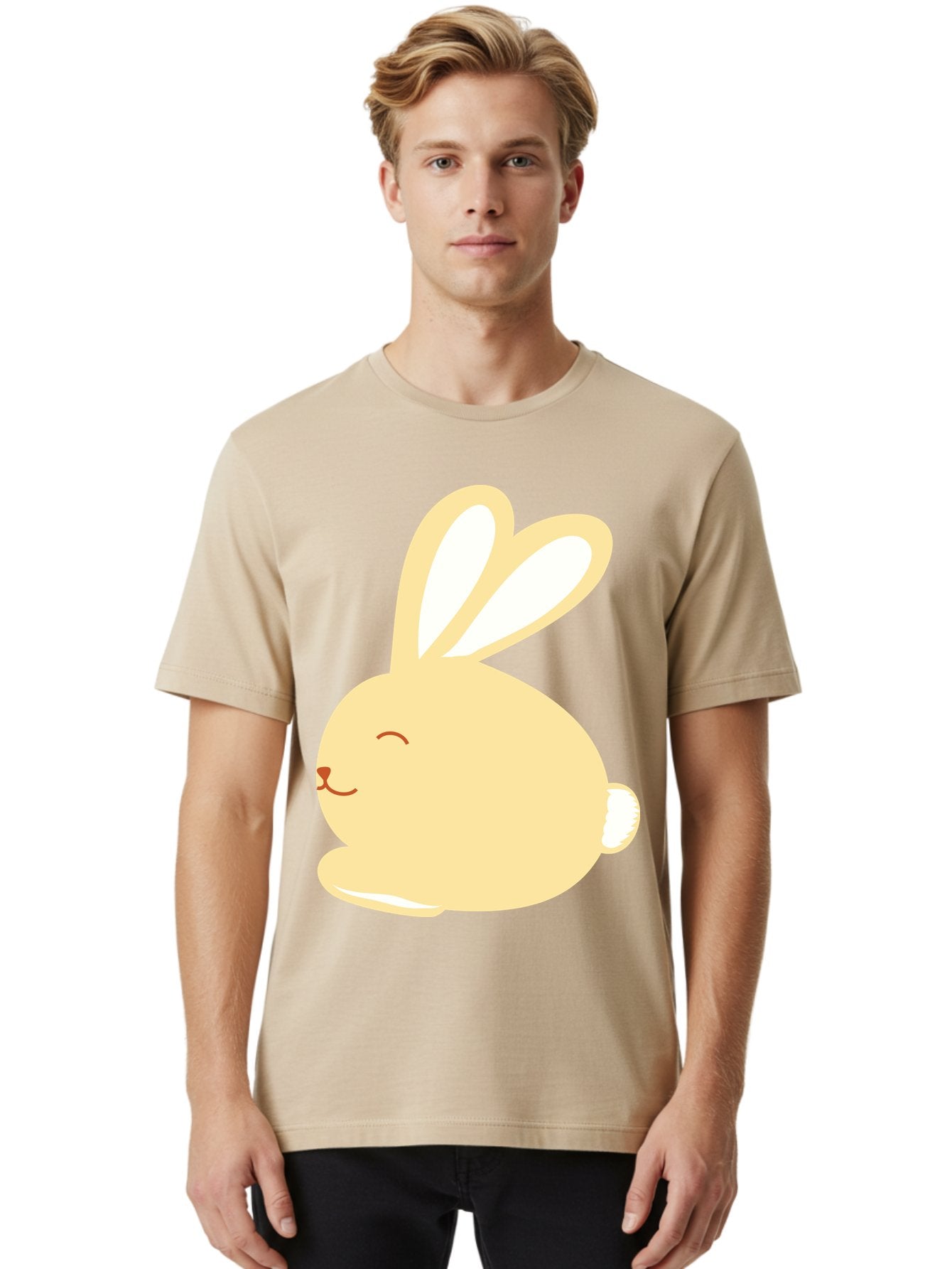 Cartoon-Bunny Men'S Graphic Tee, 100% Cotton, Comfortable Casual Summer Wear, Machine Washable, Cute Rabbit, Cartoon Character, Yellow Bunny, Fluffy Animal, Adorable Creature, Sweet Face, Kawaii Art Aac570 24