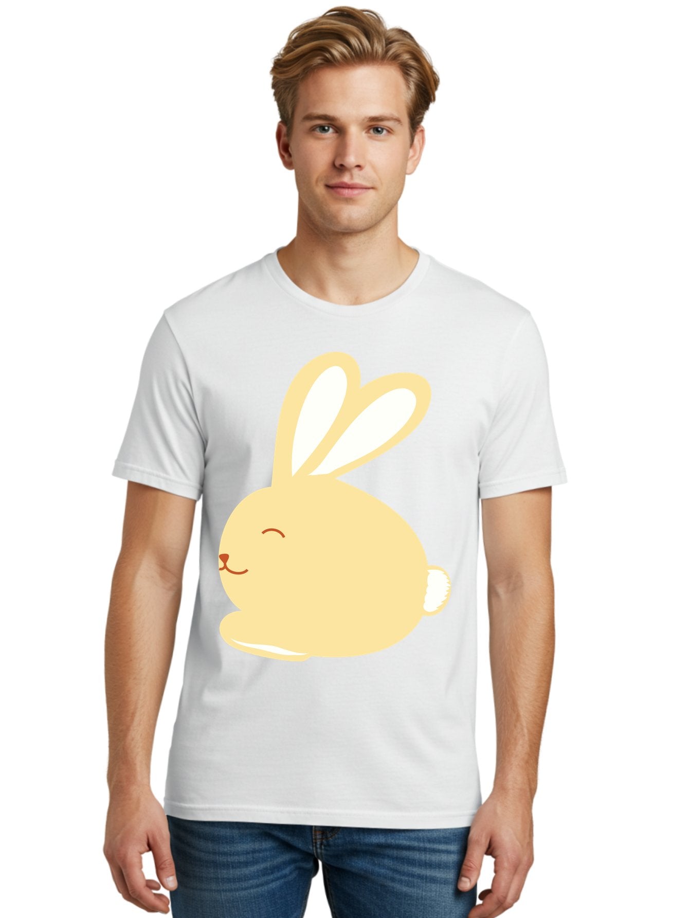 Cartoon-Bunny Men'S Graphic Tee, 100% Cotton, Comfortable Casual Summer Wear, Machine Washable, Cute Rabbit, Cartoon Character, Yellow Bunny, Fluffy Animal, Adorable Creature, Sweet Face, Kawaii Art Aac570 17