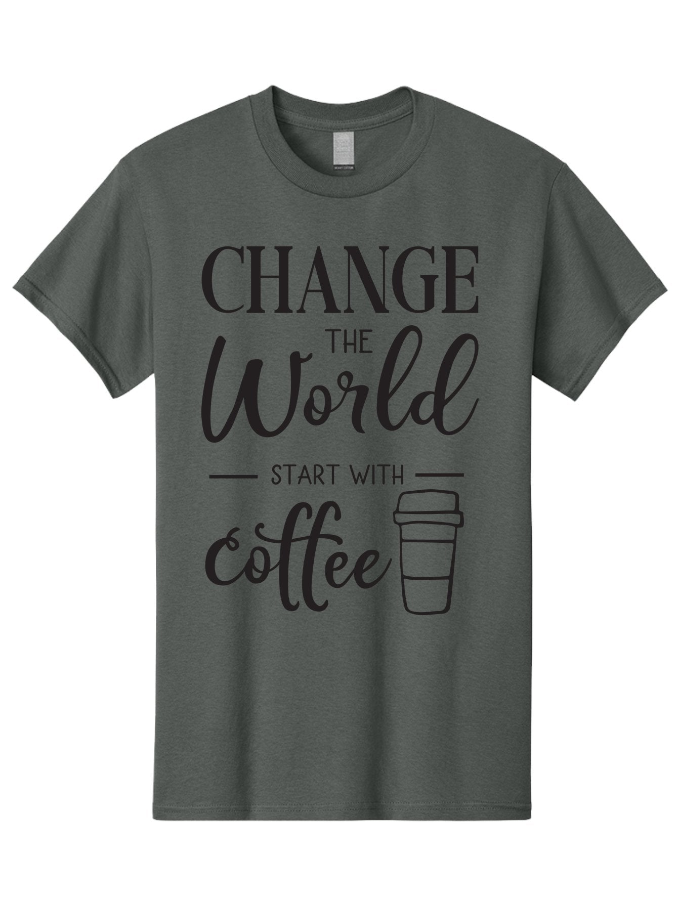 Change-The-World-Start-With-Coffee Men'S Graphic Tee, 100% Cotton, Comfortable Casual Summer Wear, Machine Washable, Coffee Quote, Inspirational Quote, Change The World, Morning Motivation, Coffee Love, Coffee Culture, Drink Coffee Aac572 10